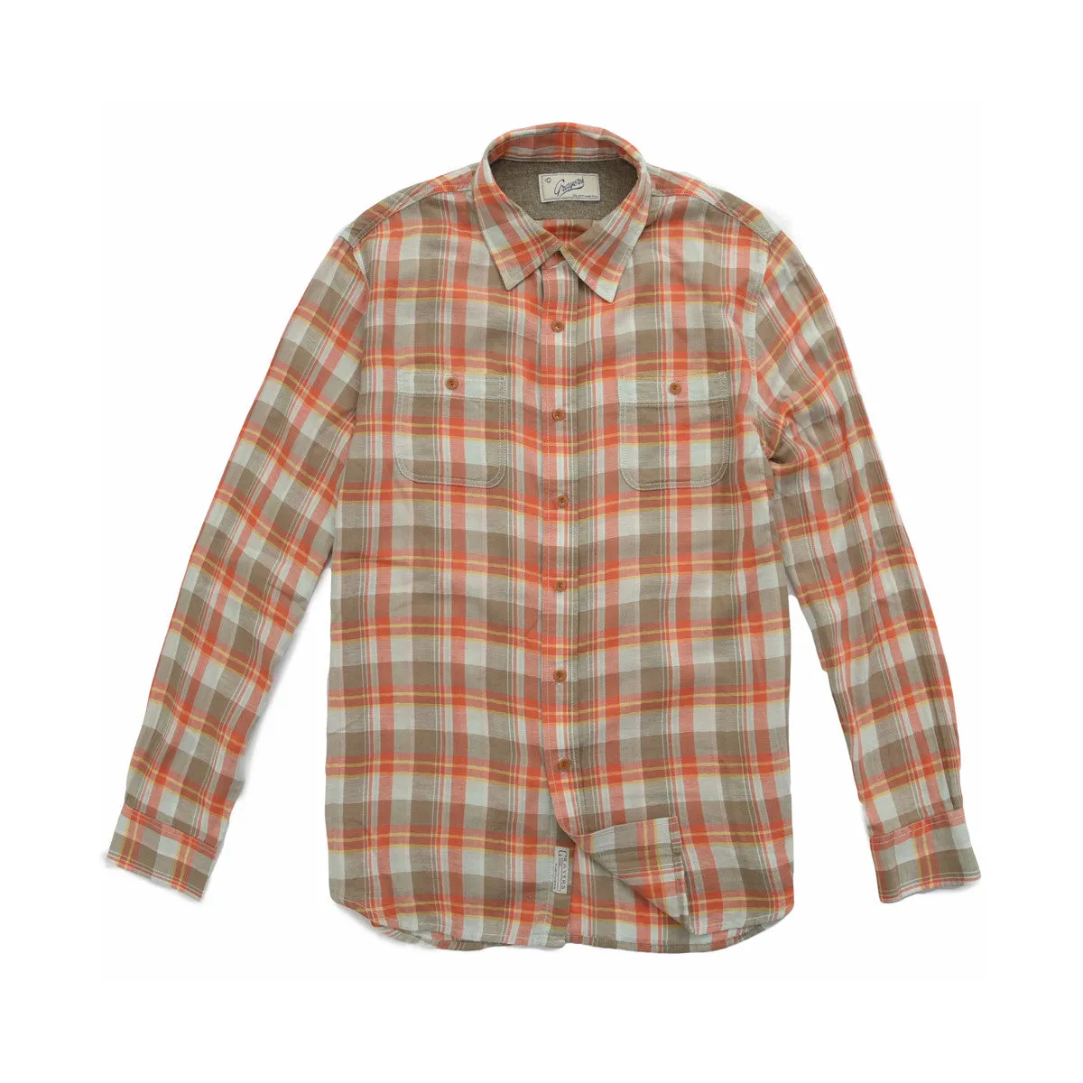 Dorset Herringbone Shirt - Orange Khaki Blue Herringbone (Final Sale)* sold by Grayers