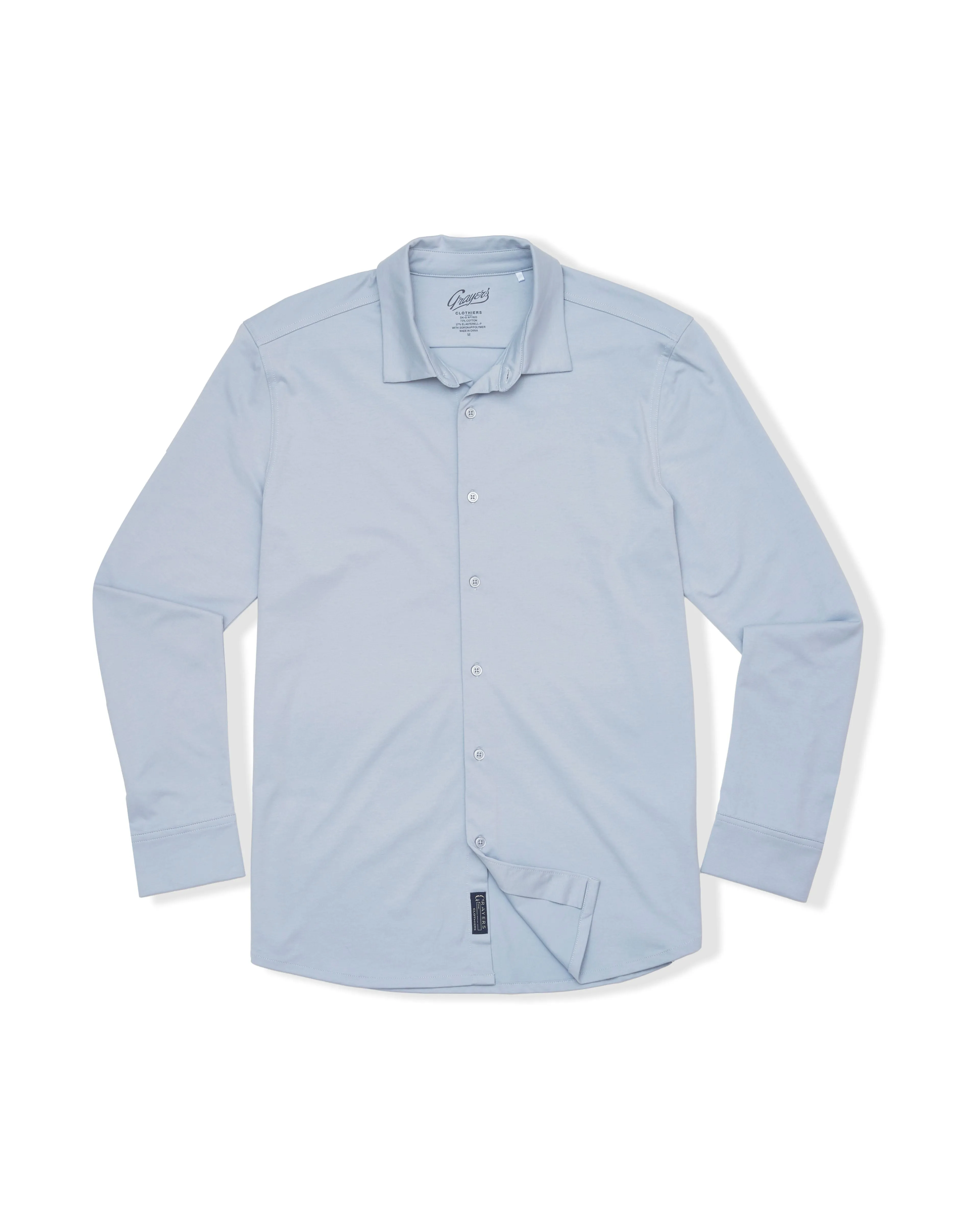 Hackett Cotton Sorona Knit Shirt - Oxford Blue sold by Grayers