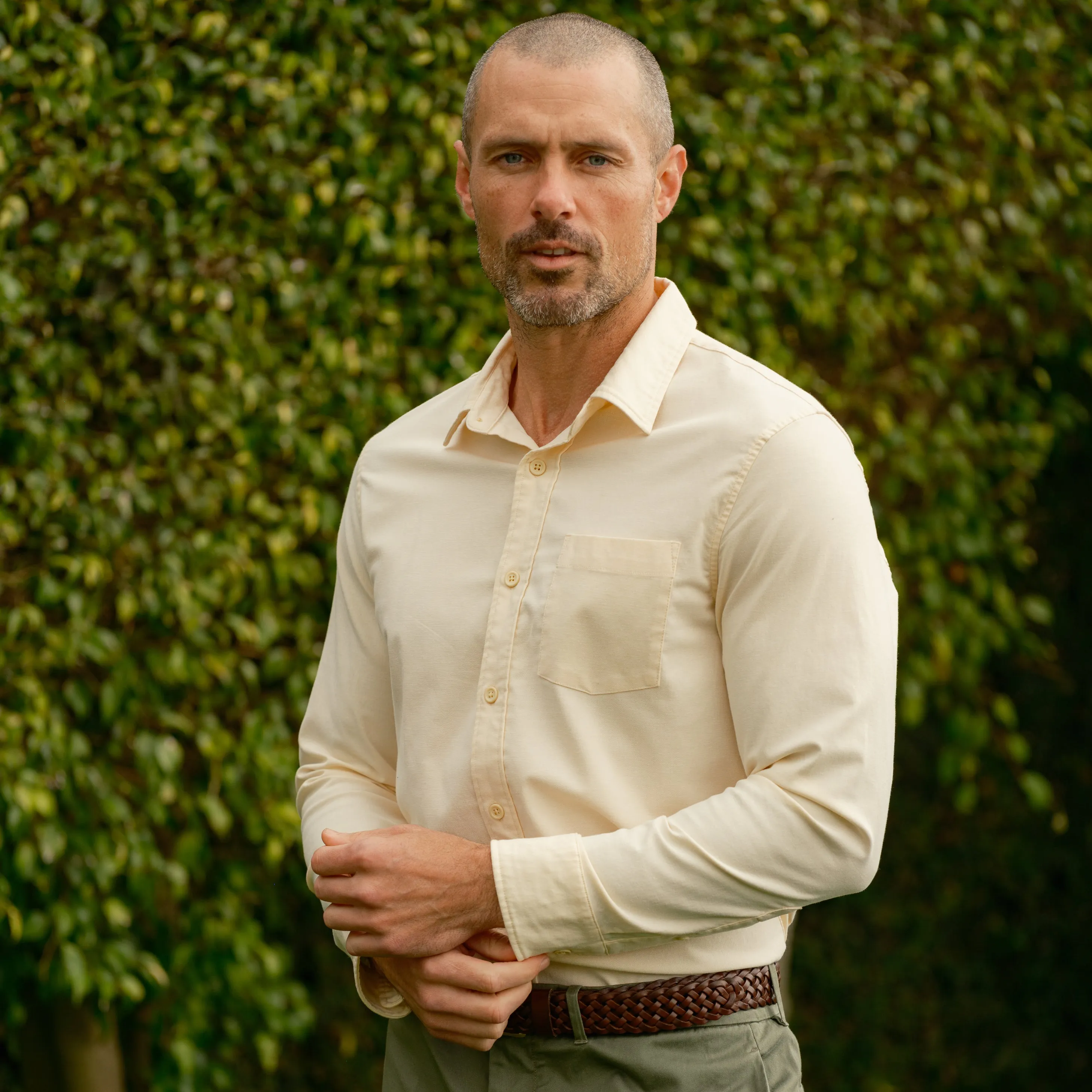 Charles Stretch Oxford Shirt - Cream sold by Grayers product image thumbnail 2