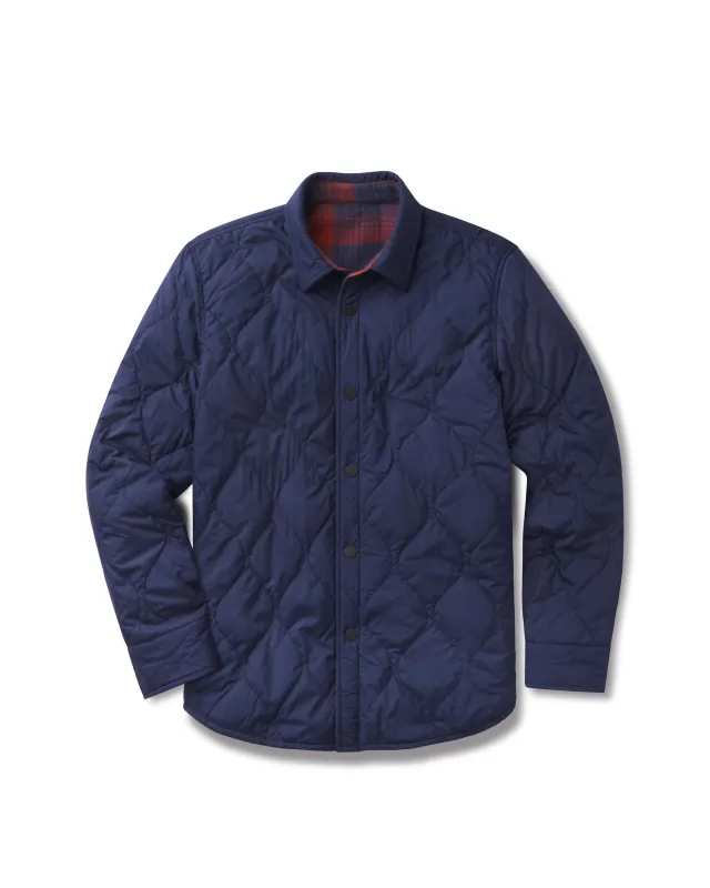 Quilted Flannel Reversible Shirt Jacket - Navy sold by Grayers