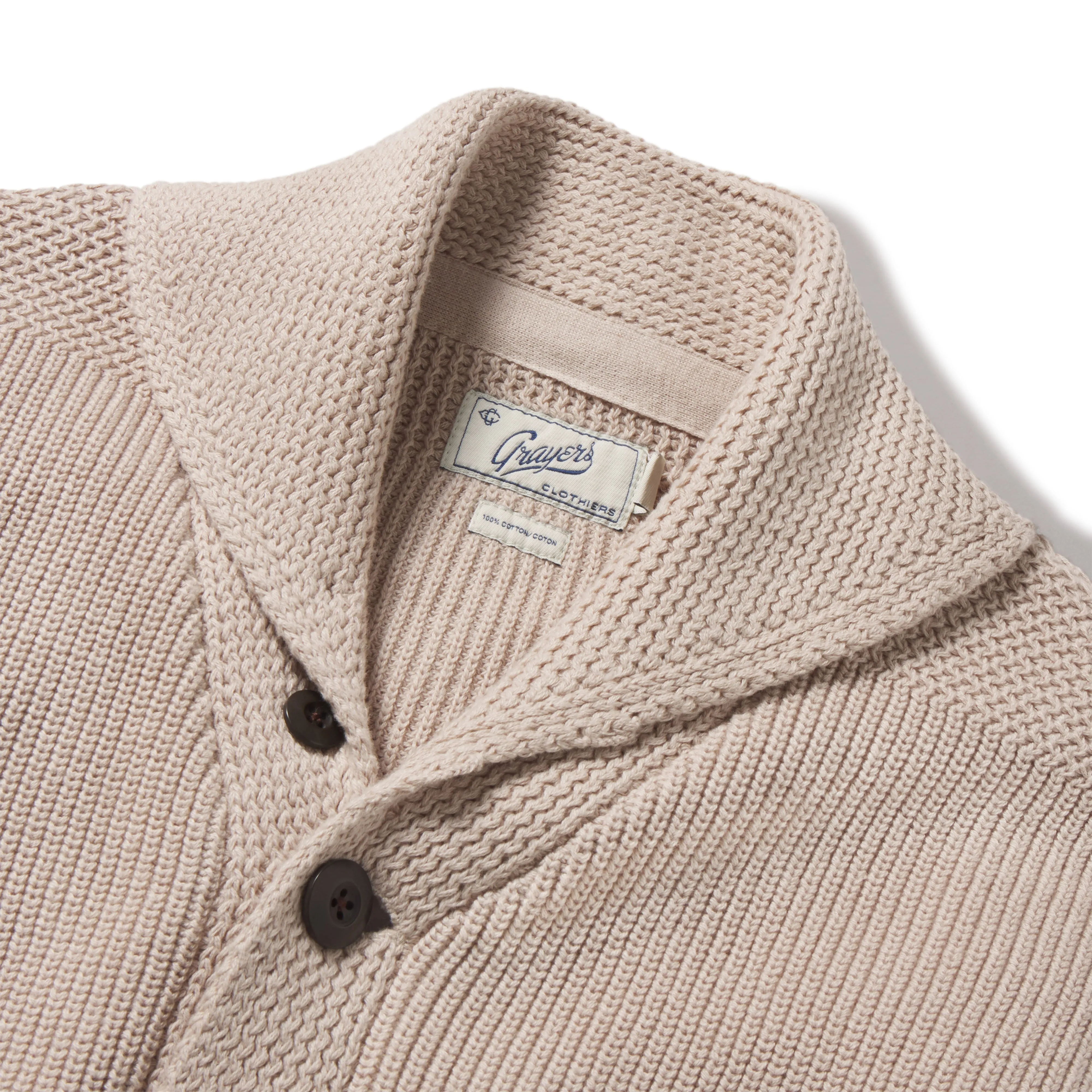 Shaker Stitch Cotton Shawl Cardigan Sweater - Peyote sold by Grayers product image thumbnail 2