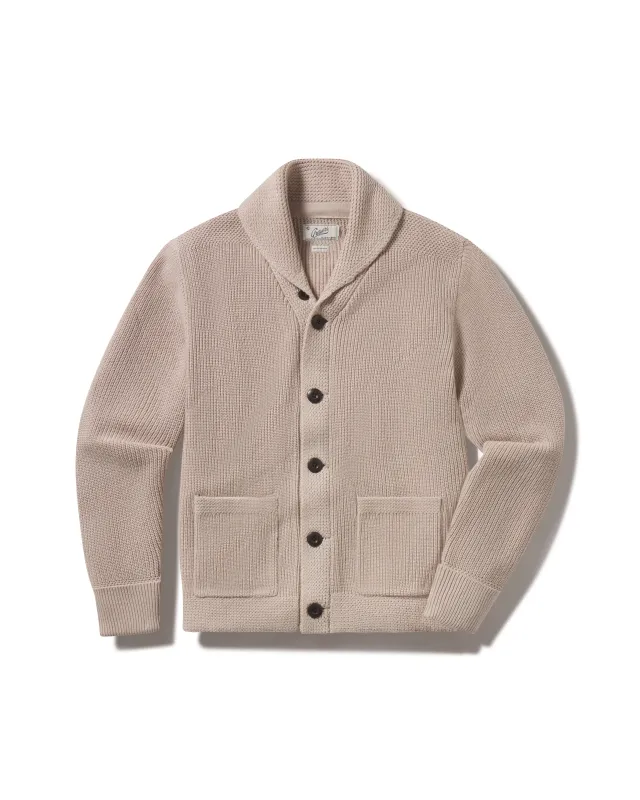 Shaker Stitch Cotton Shawl Cardigan Sweater - Peyote sold by Grayers