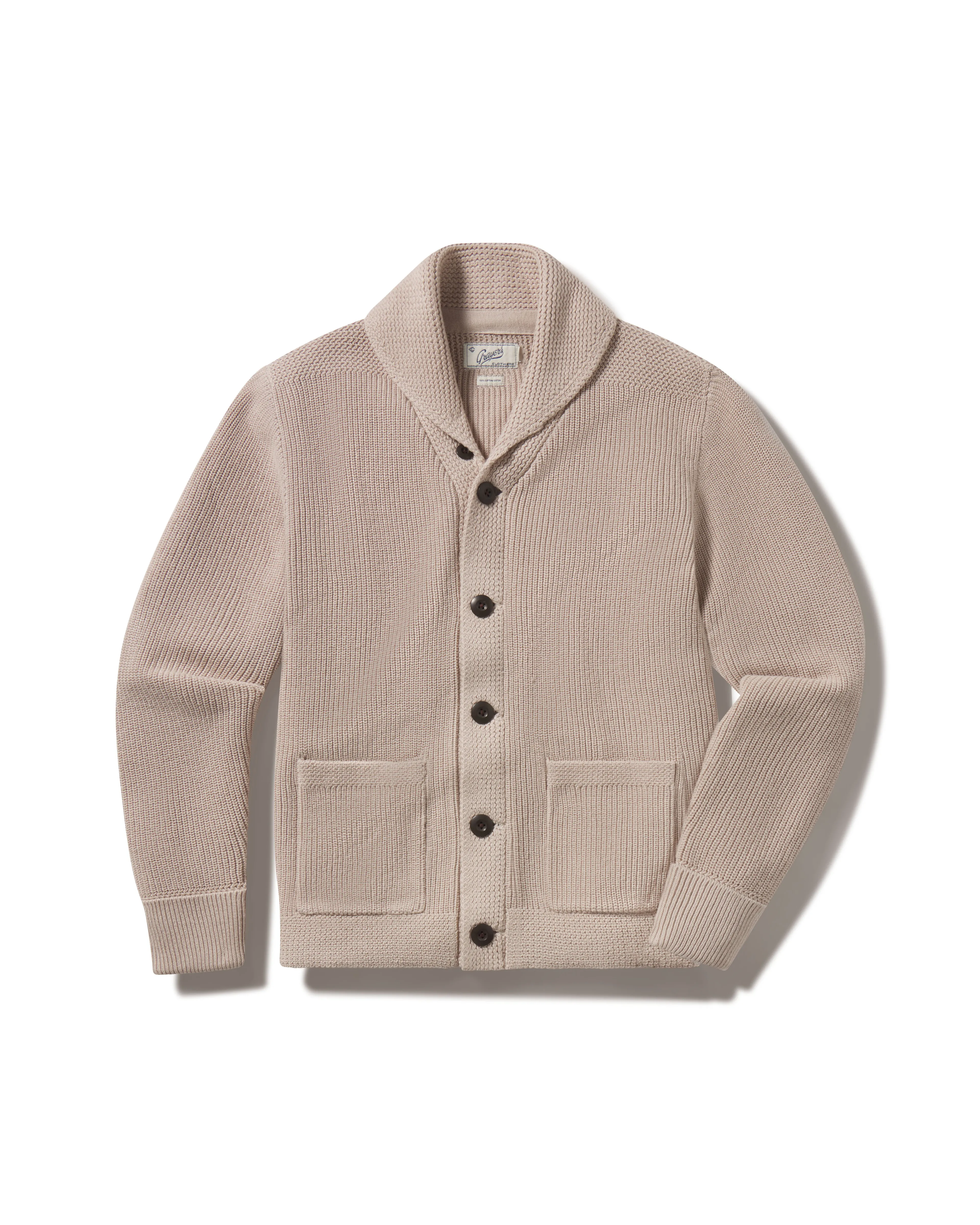 Shaker Stitch Cotton Shawl Cardigan Sweater - Peyote sold by Grayers