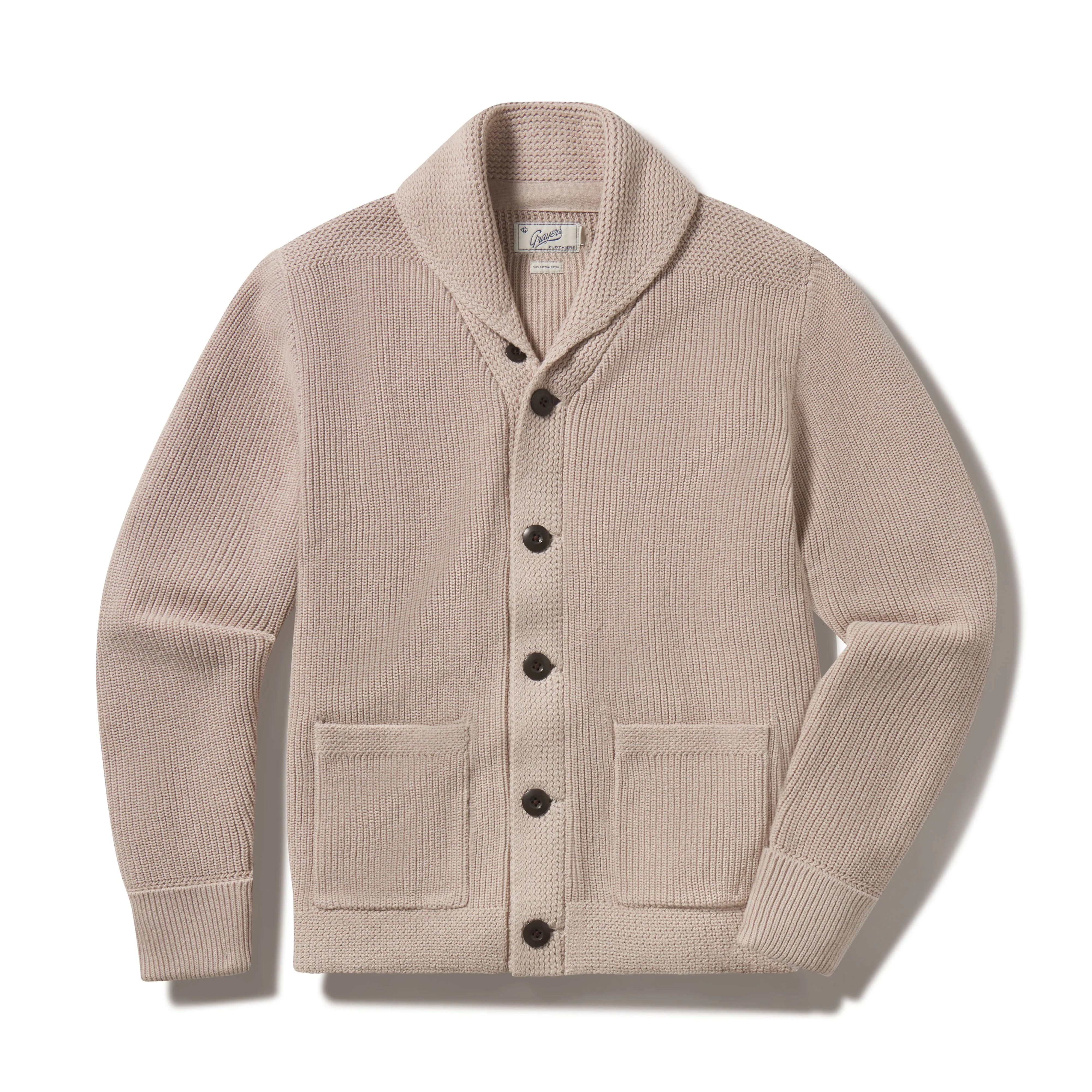 Shaker Stitch Cotton Shawl Cardigan Sweater - Peyote sold by Grayers product image thumbnail 4