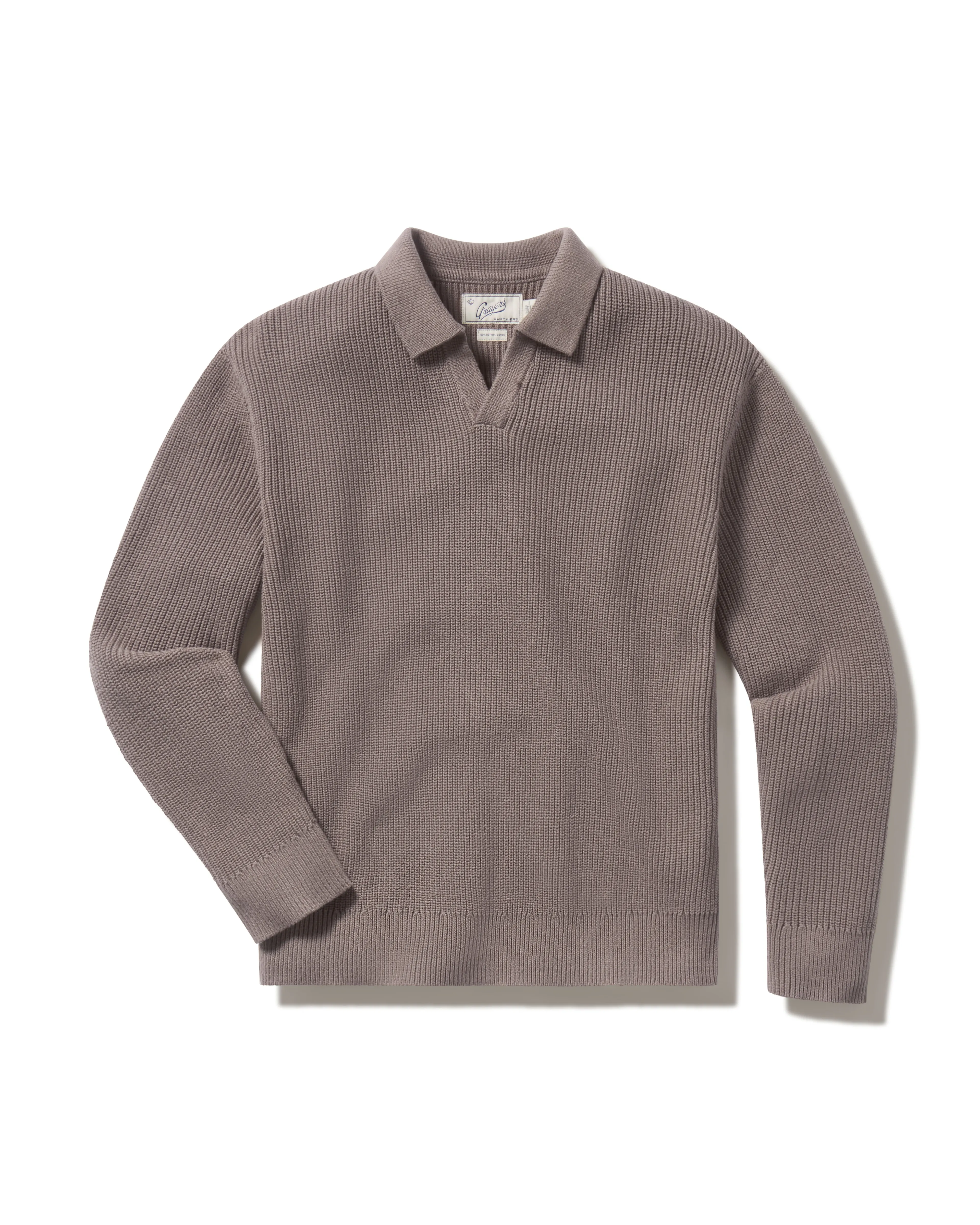 Shaker Stitch Cotton Polo Sweater - Frost Gray sold by Grayers