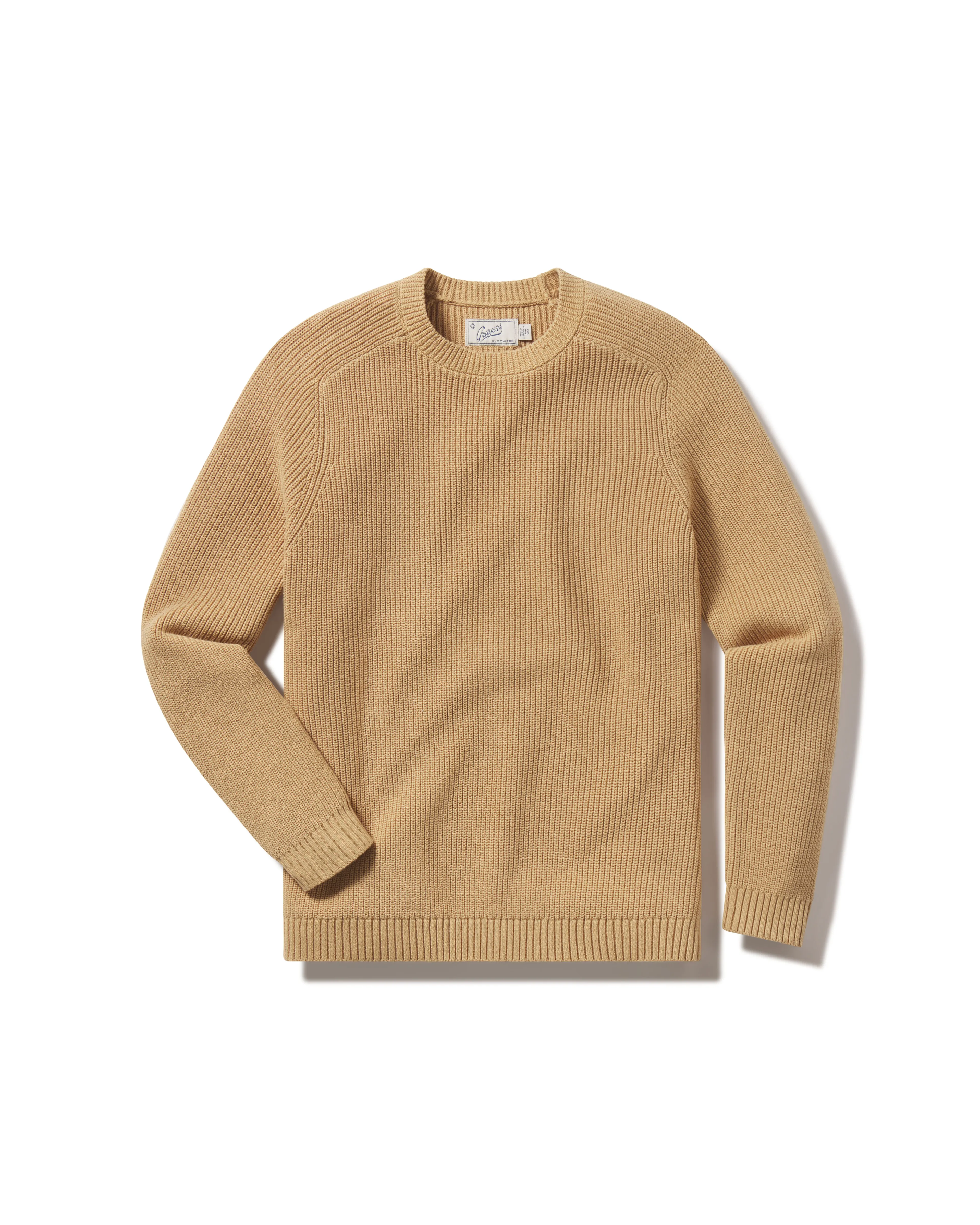 Shaker Stitch Cotton Crewneck Sweater - Curry sold by Grayers