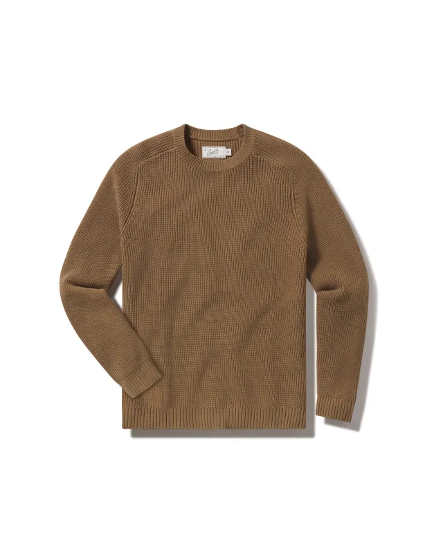 Shaker Stitch Cotton Crewneck Sweater - Covert Green sold by Grayers