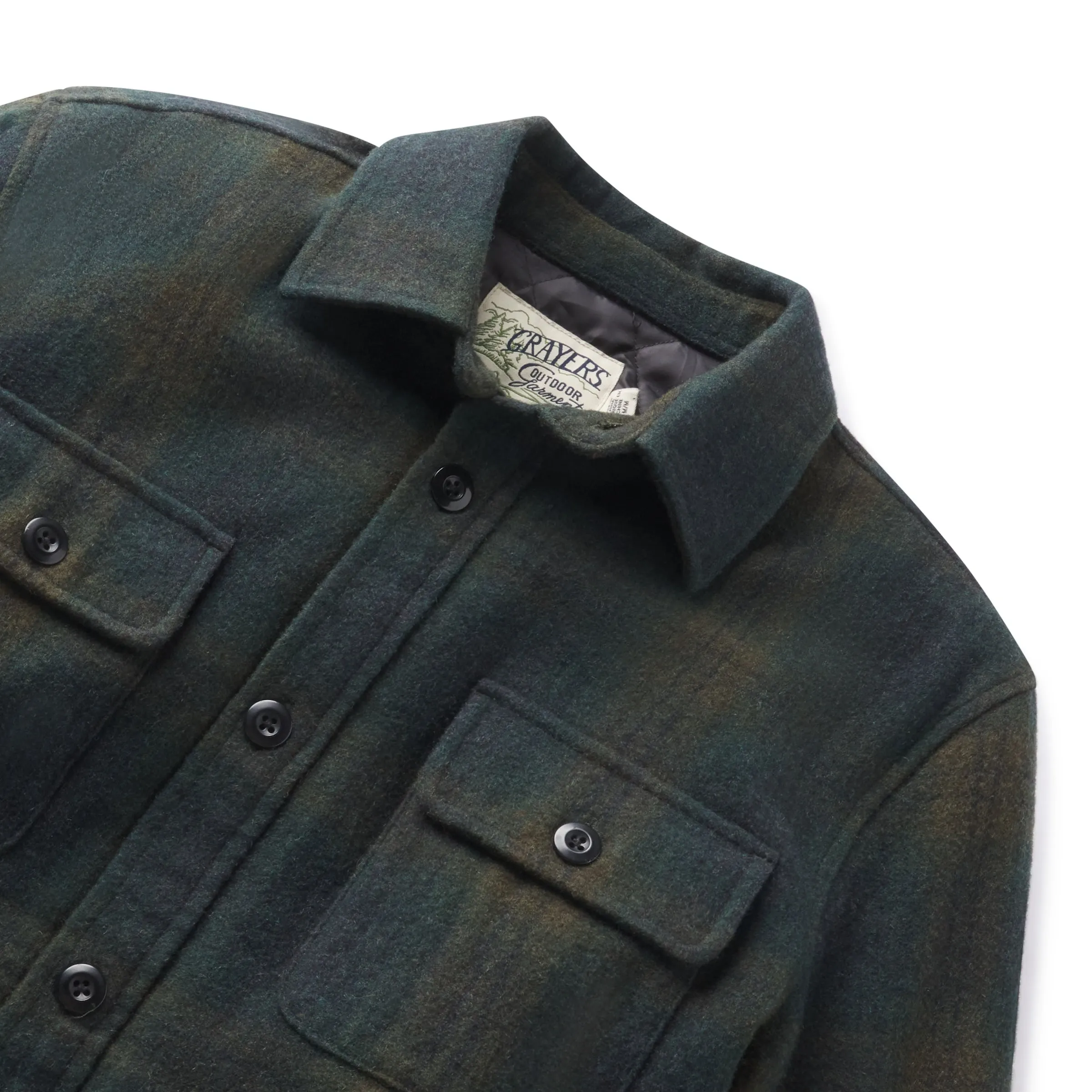 Retro Wool Padded Shirt Jacket - Olive Plaid sold by Grayers product image thumbnail 3