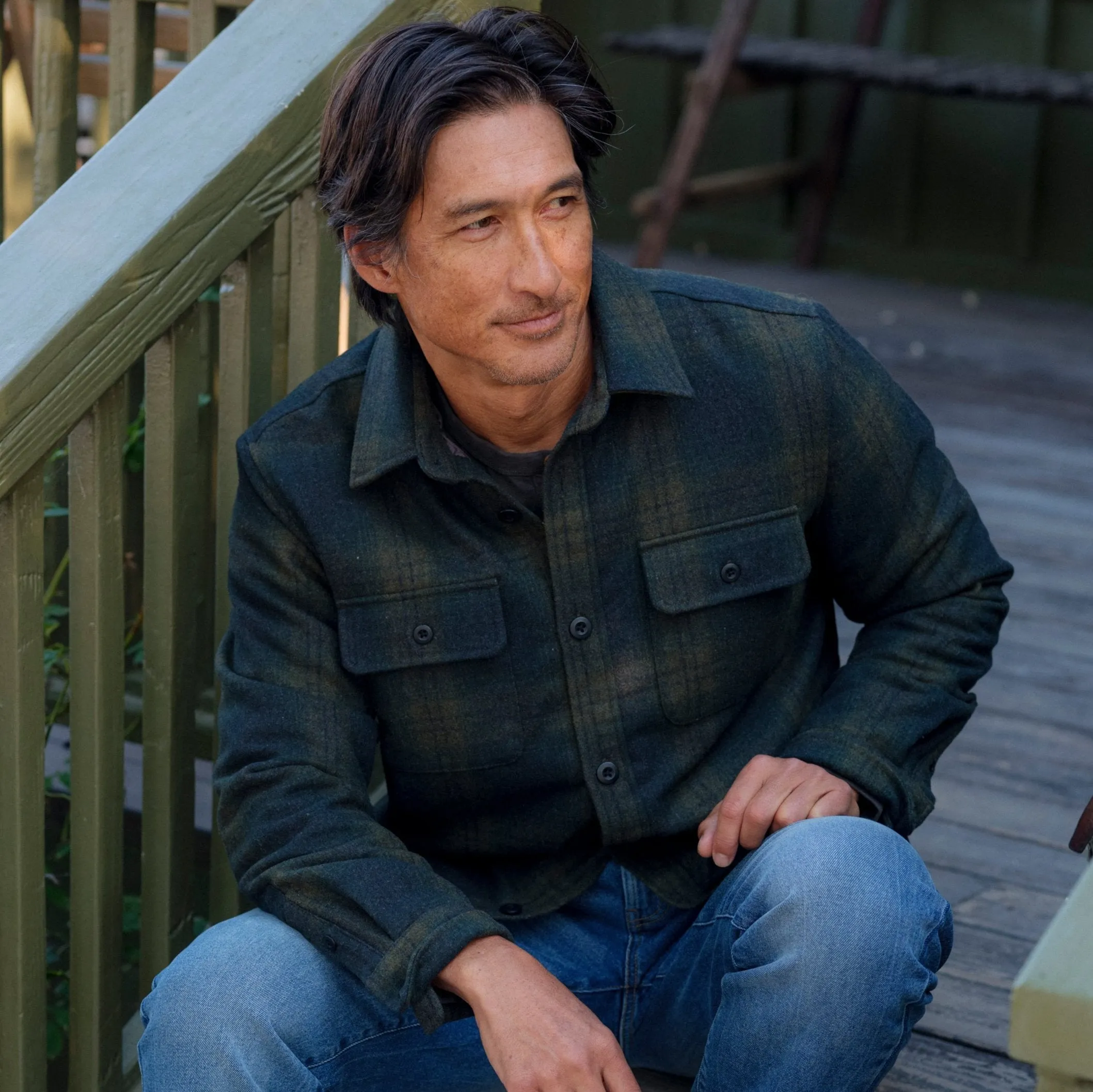 Retro Wool Padded Shirt Jacket - Olive Plaid sold by Grayers product image thumbnail 4