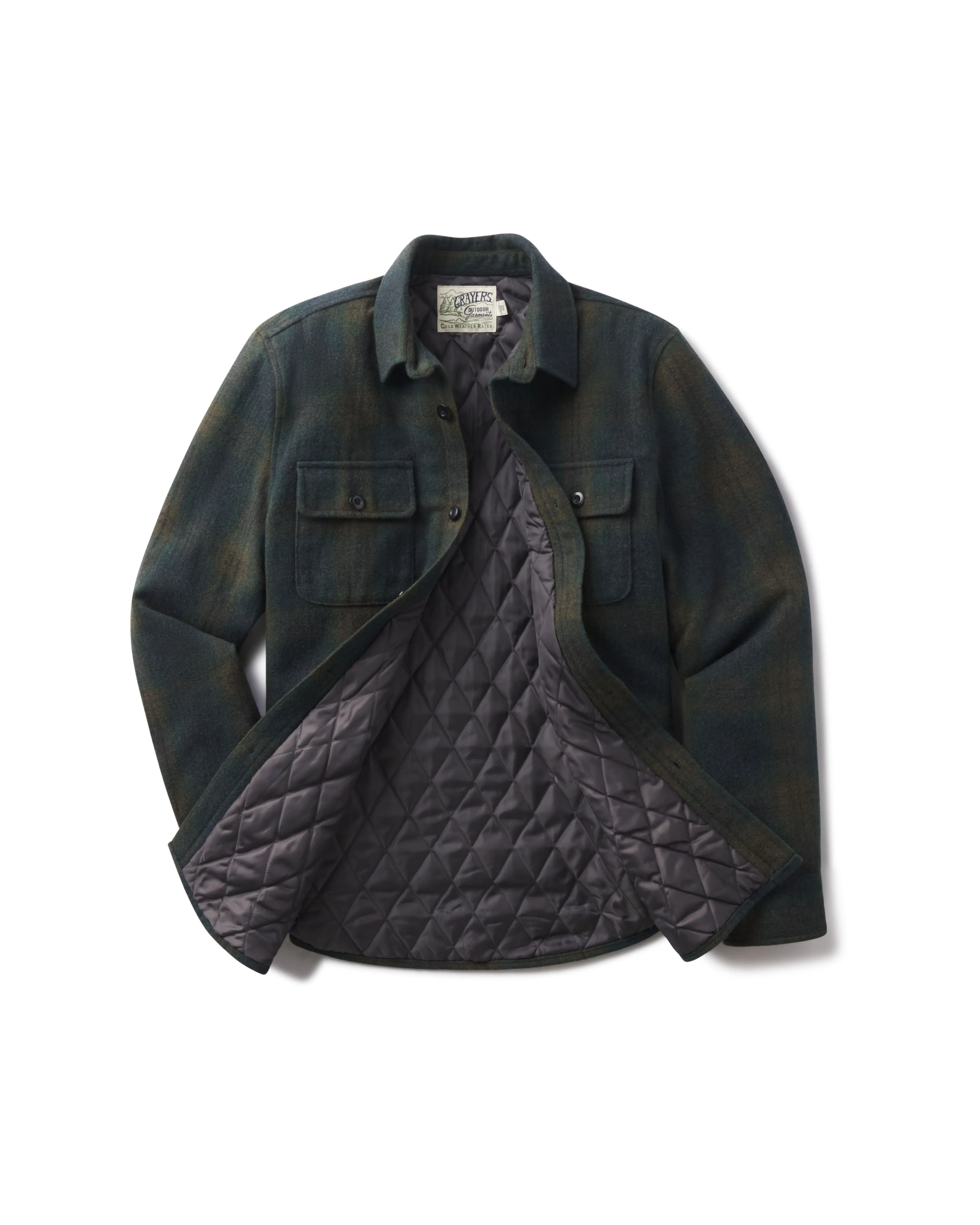 Retro Wool Padded Shirt Jacket - Olive Plaid sold by Grayers product image thumbnail 2