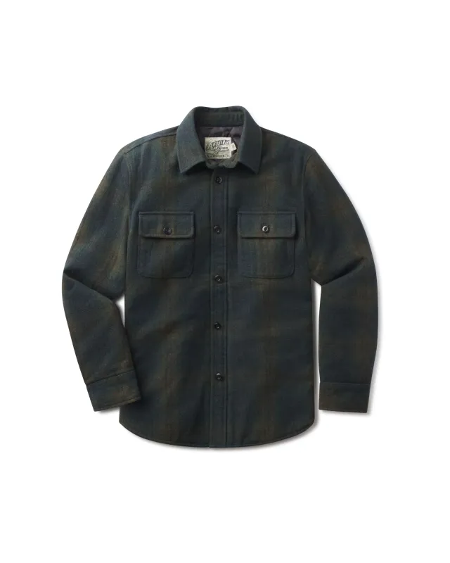Retro Wool Padded Shirt Jacket - Olive Plaid sold by Grayers