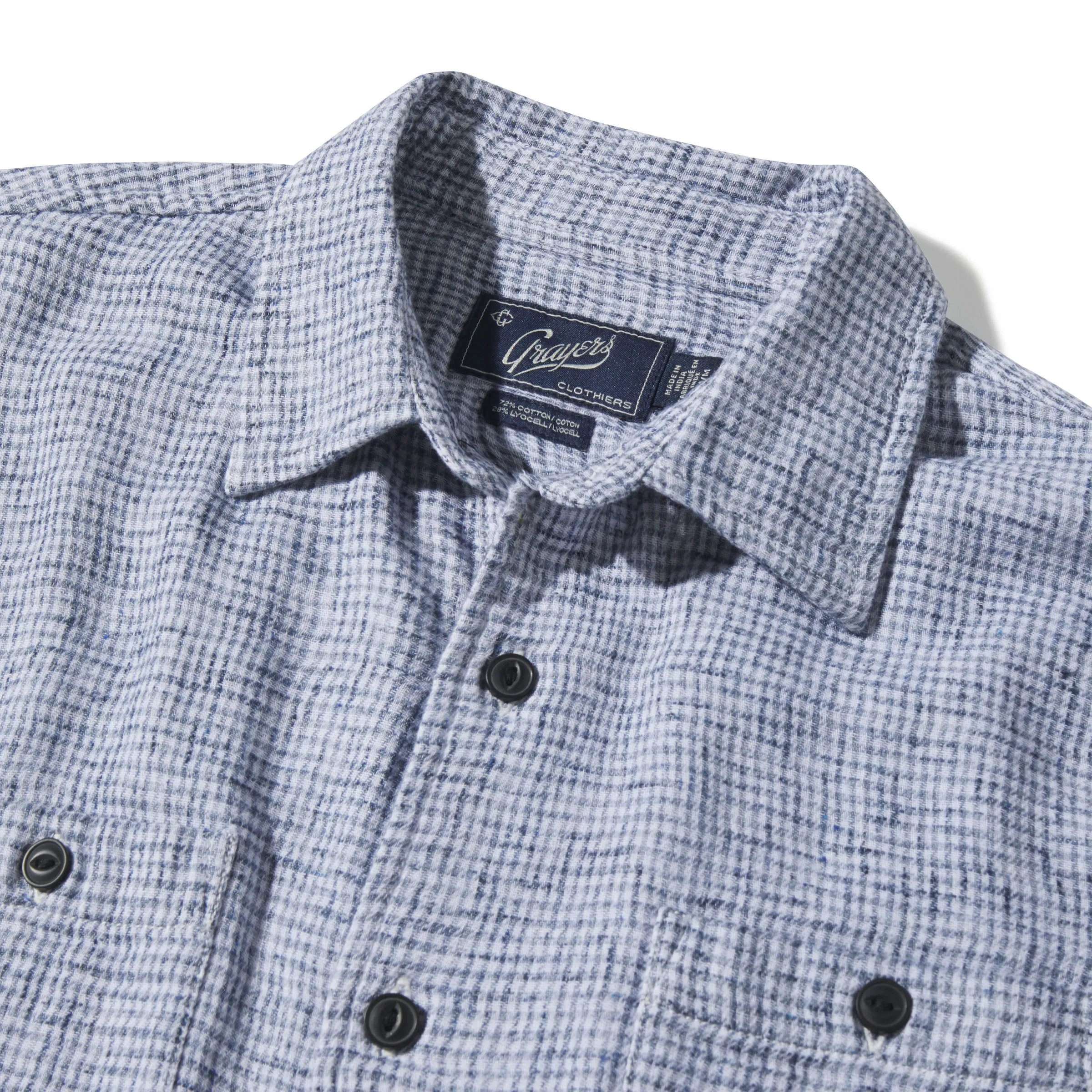 Houndstooth Double Cloth Workshirt - Cream Navy sold by Grayers product image thumbnail 2