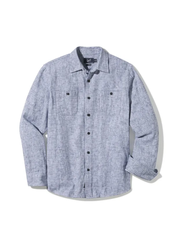 Houndstooth Double Cloth Workshirt - Cream Navy made by Grayers