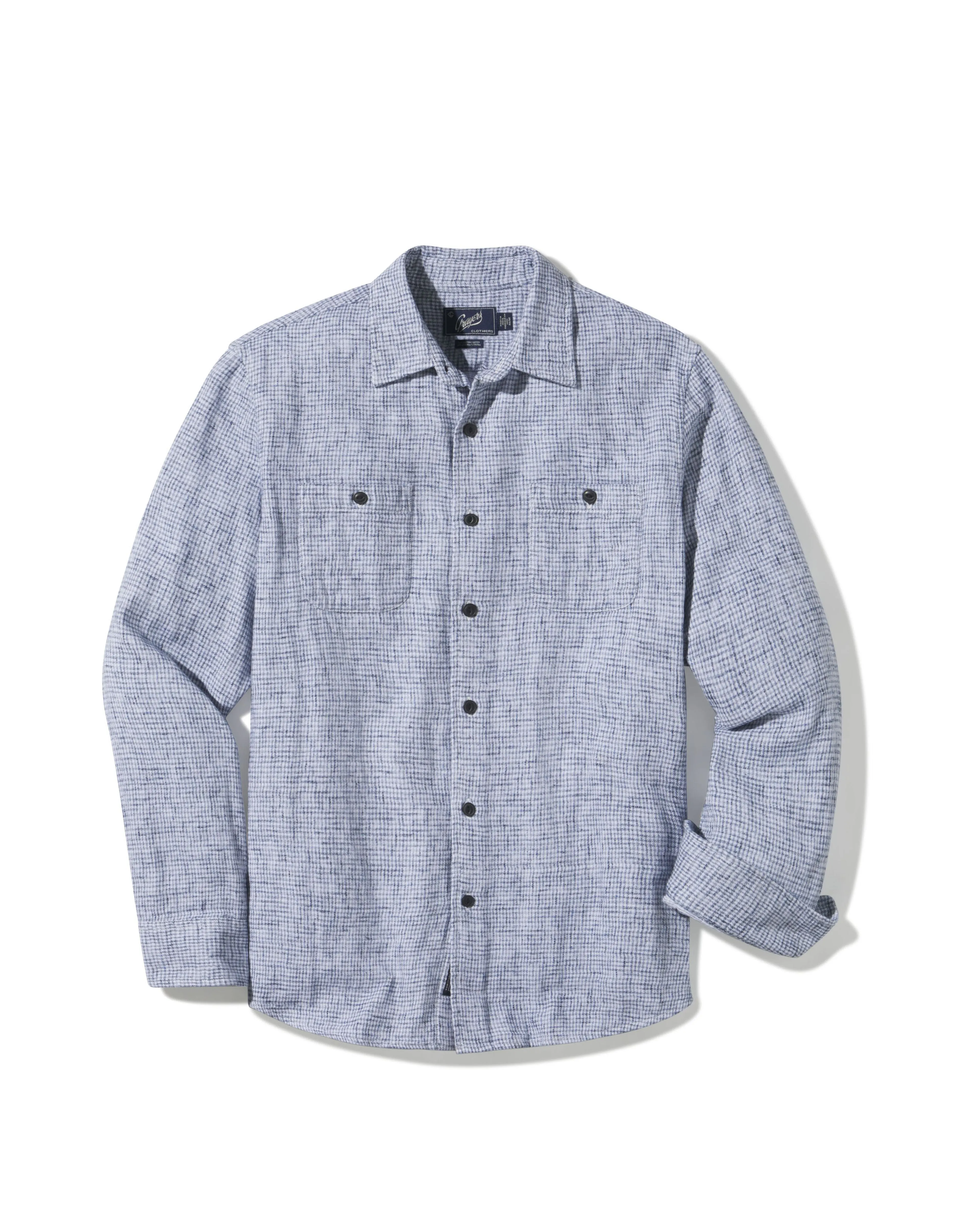 Houndstooth Double Cloth Workshirt - Cream Navy sold by Grayers
