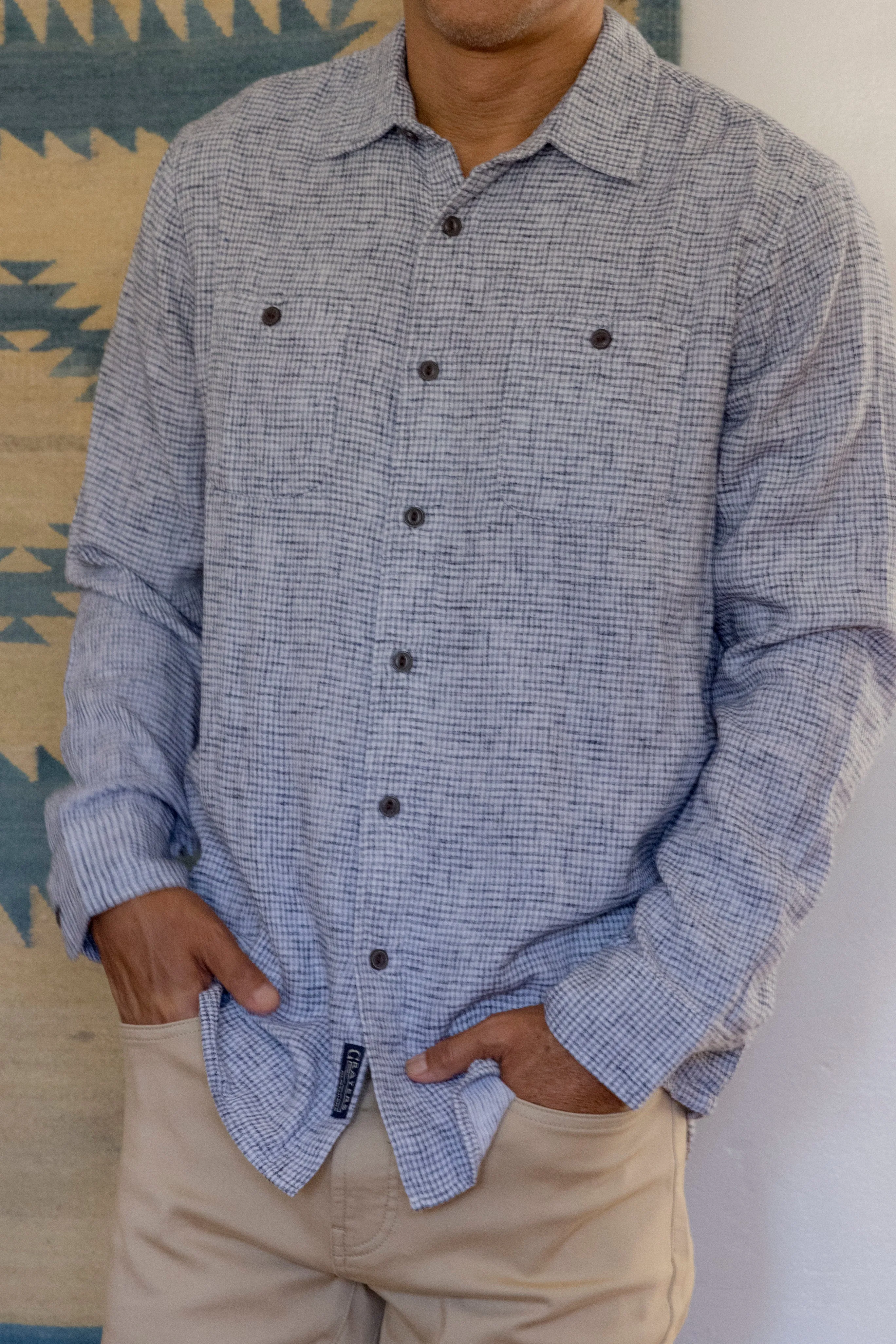 Houndstooth Double Cloth Workshirt - Cream Navy sold by Grayers product image thumbnail 4