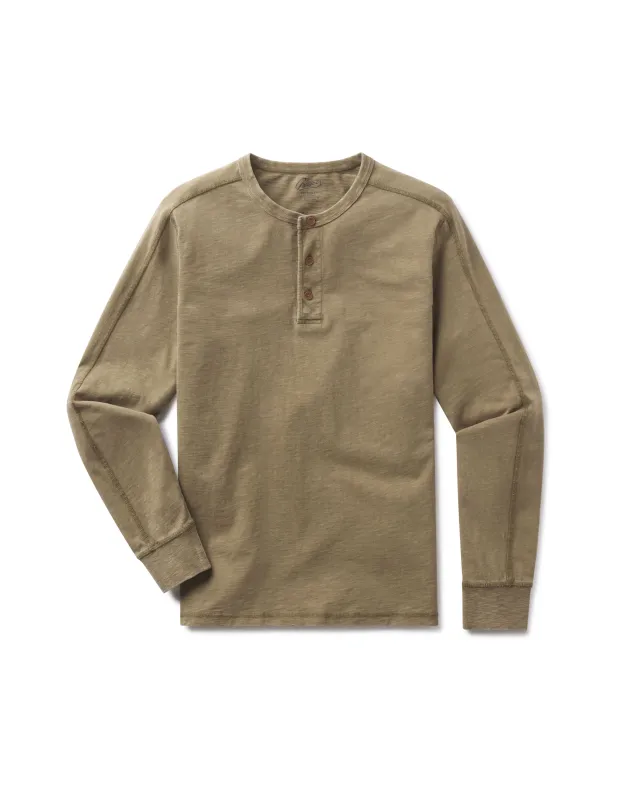 Hewitt Garment Dyed Henley - Military Olive sold by Grayers