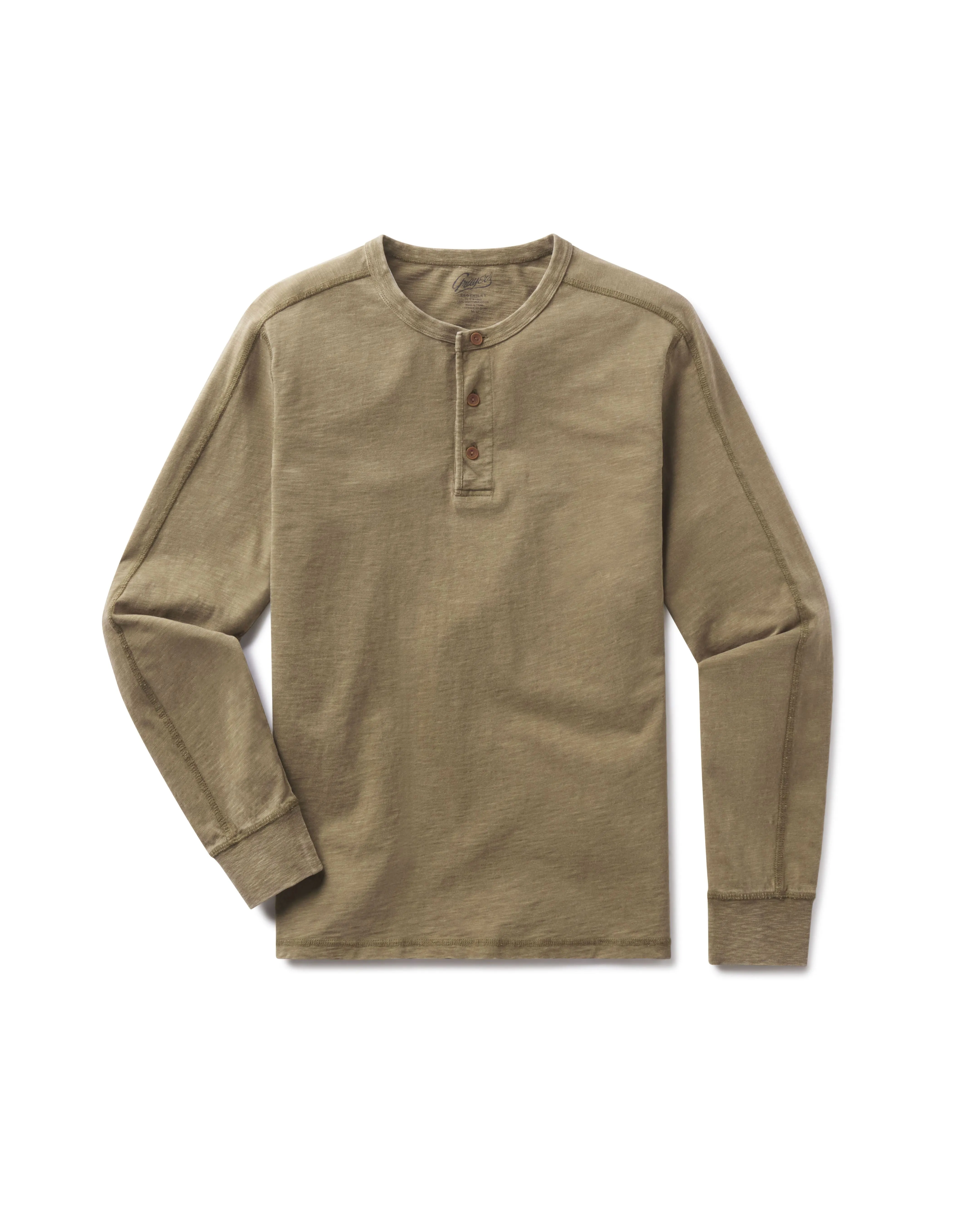 Hewitt Garment Dyed Henley - Military Olive sold by Grayers