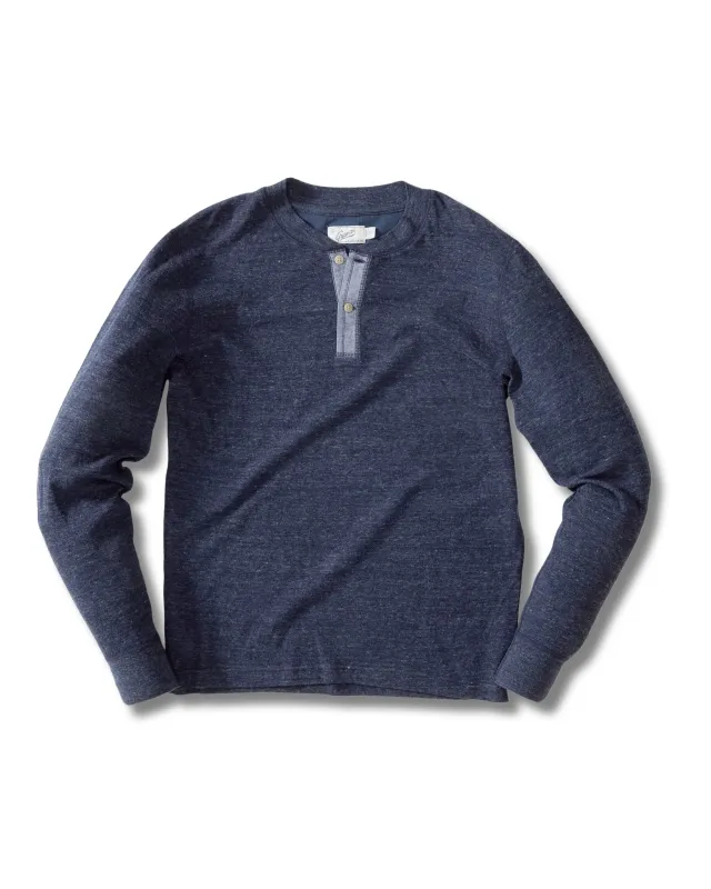 New Windsor Double Cloth Henley - Navy Heather sold by Grayers
