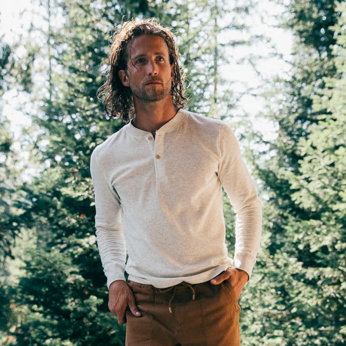 New Windsor Double Cloth Henley - Oatmeal Heather sold by Grayers product image thumbnail 3