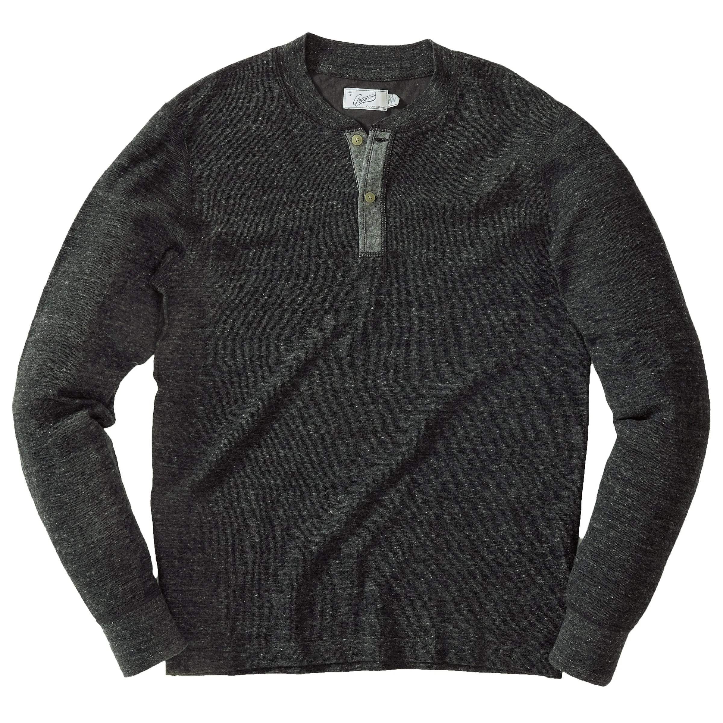 New Windsor Double Cloth Henley - Charcoal Heather sold by Grayers