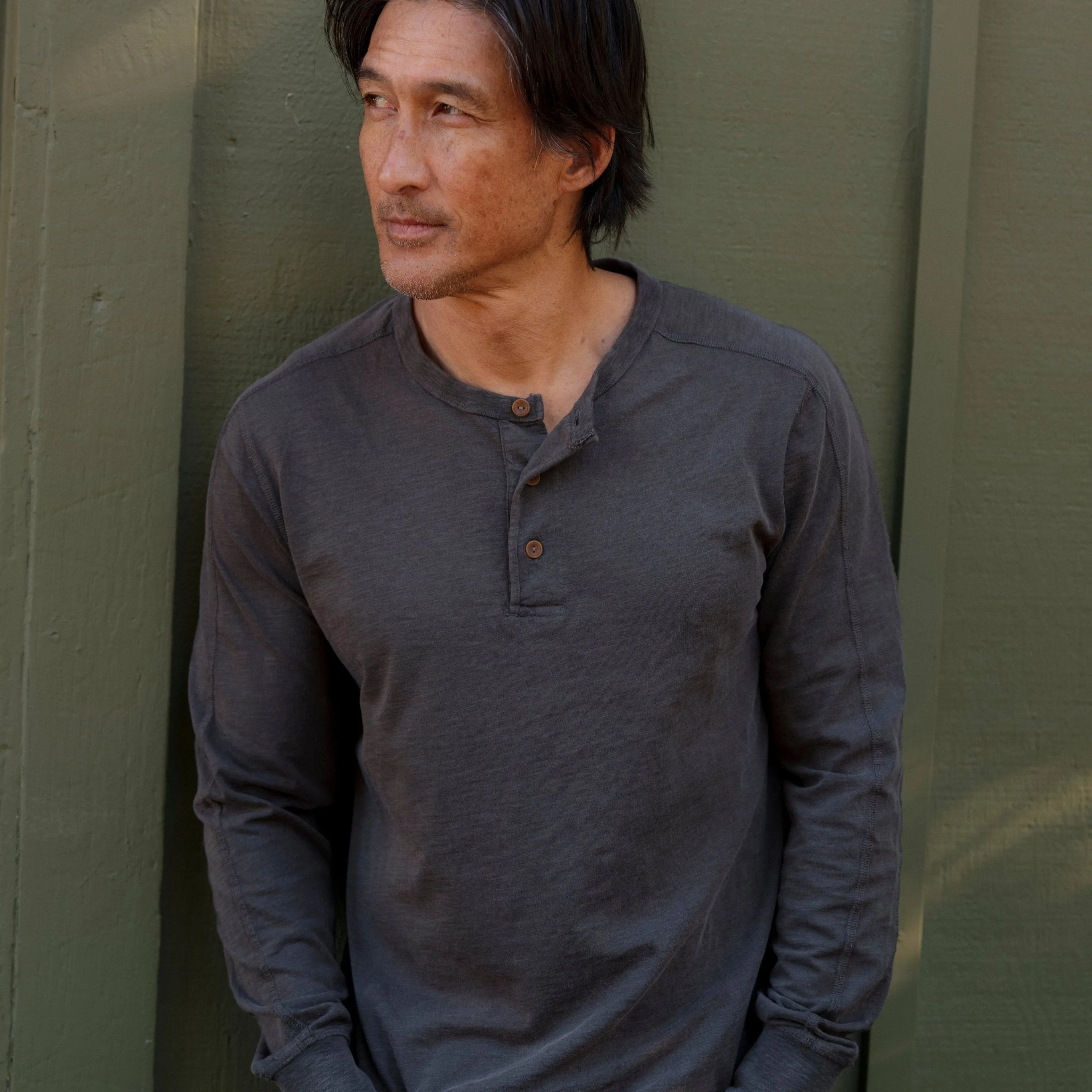 Hewitt Garment Dyed Henley - Washed Black sold by Grayers product image thumbnail 3