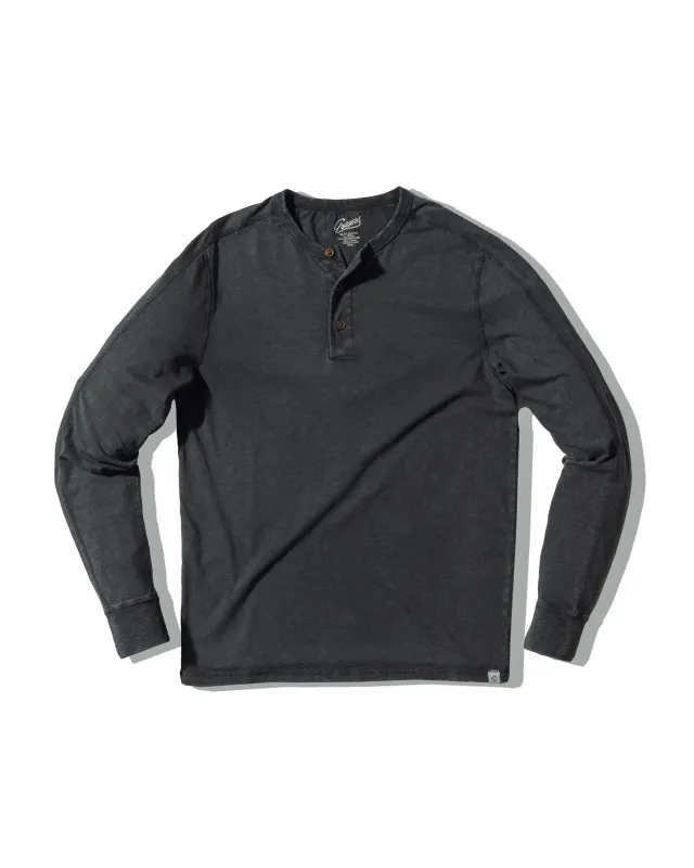 Hewitt Garment Dyed Henley - Washed Black sold by Grayers