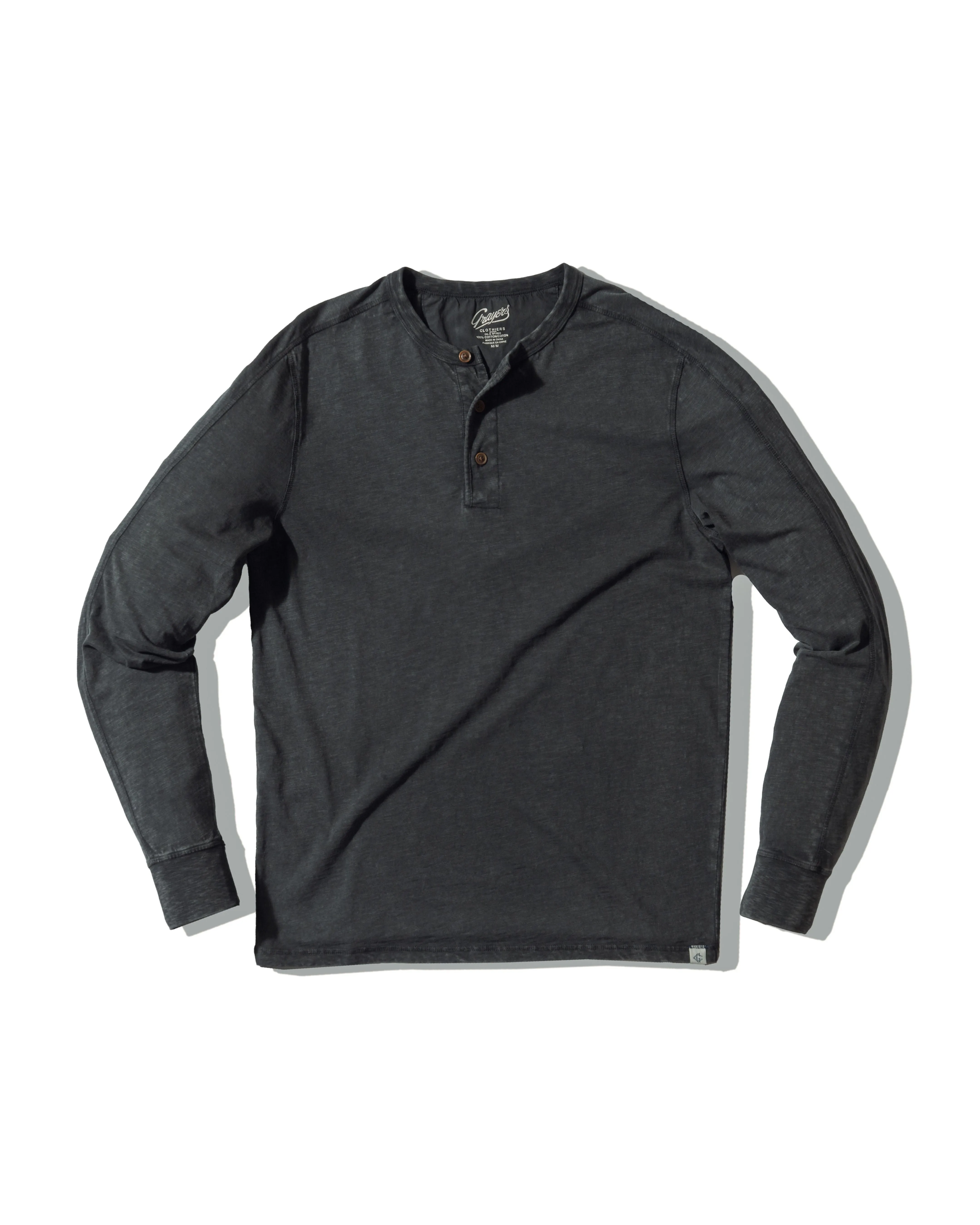 Hewitt Garment Dyed Henley - Washed Black sold by Grayers