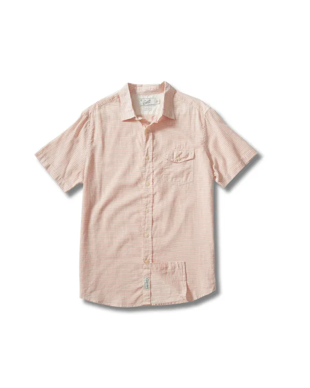 Fairfield Horizontal Micro Stripe Short Sleeve Shirt - Red Cream sold by Grayers
