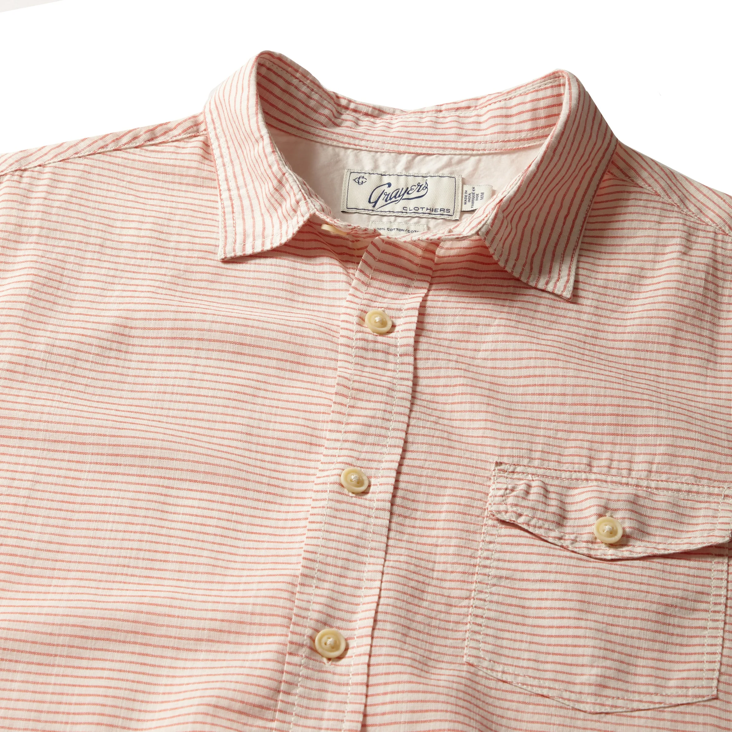 Fairfield Horizontal Micro Stripe Short Sleeve Shirt - Red Cream sold by Grayers product image thumbnail 2