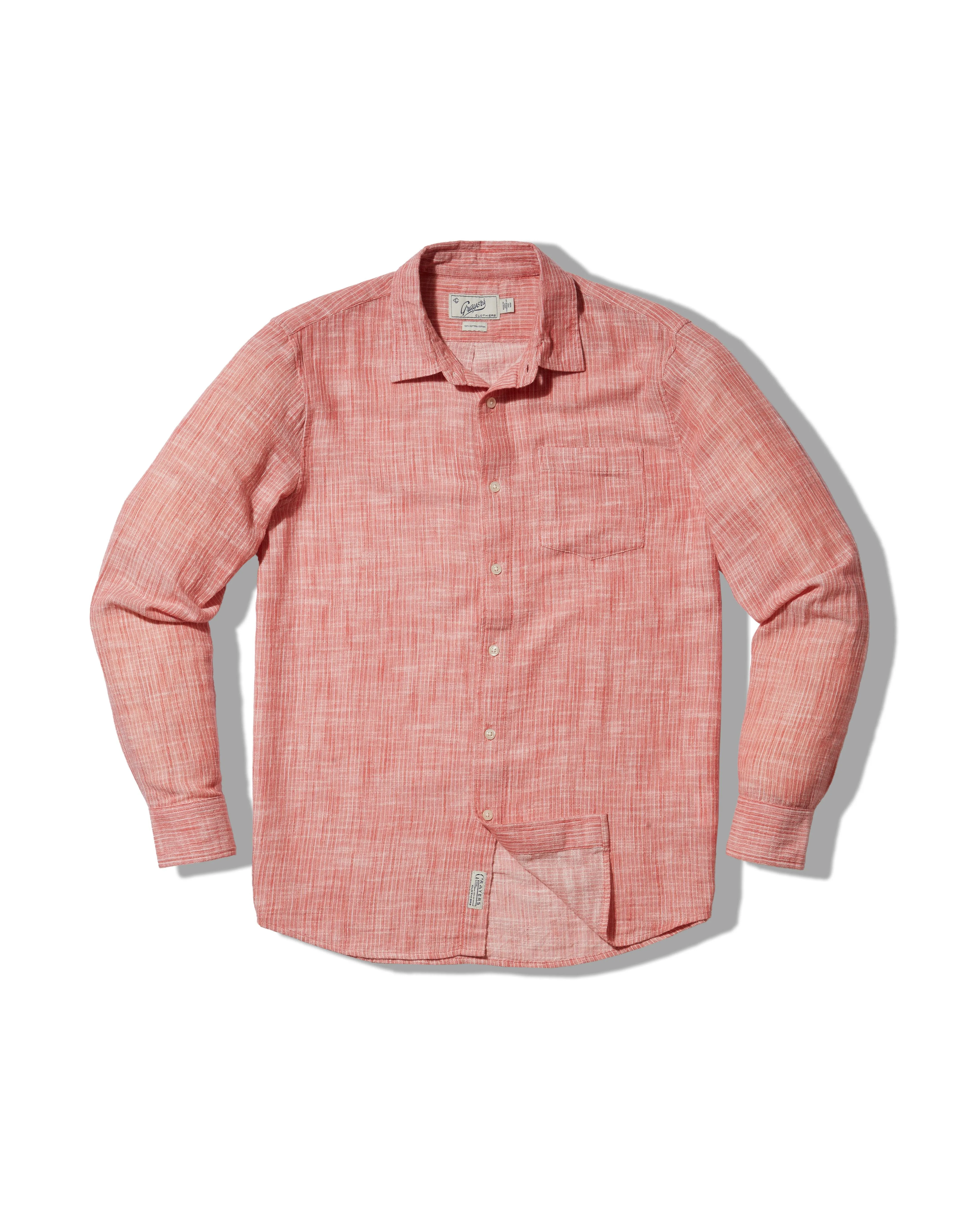 Madras Cottage Loom Chambray Shirt - Red Chambray Stripe sold by Grayers