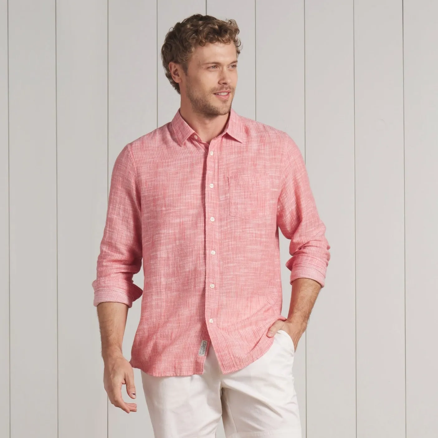 Madras Cottage Loom Chambray Shirt - Red Chambray Stripe sold by Grayers product image thumbnail 2