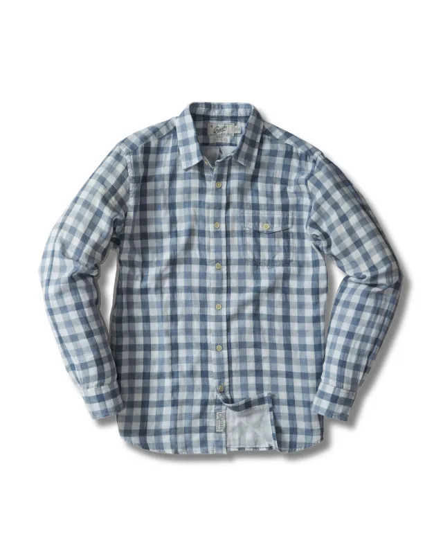 Denby Double Cloth Shirt - Heather Blue Cream Gingham sold by Grayers