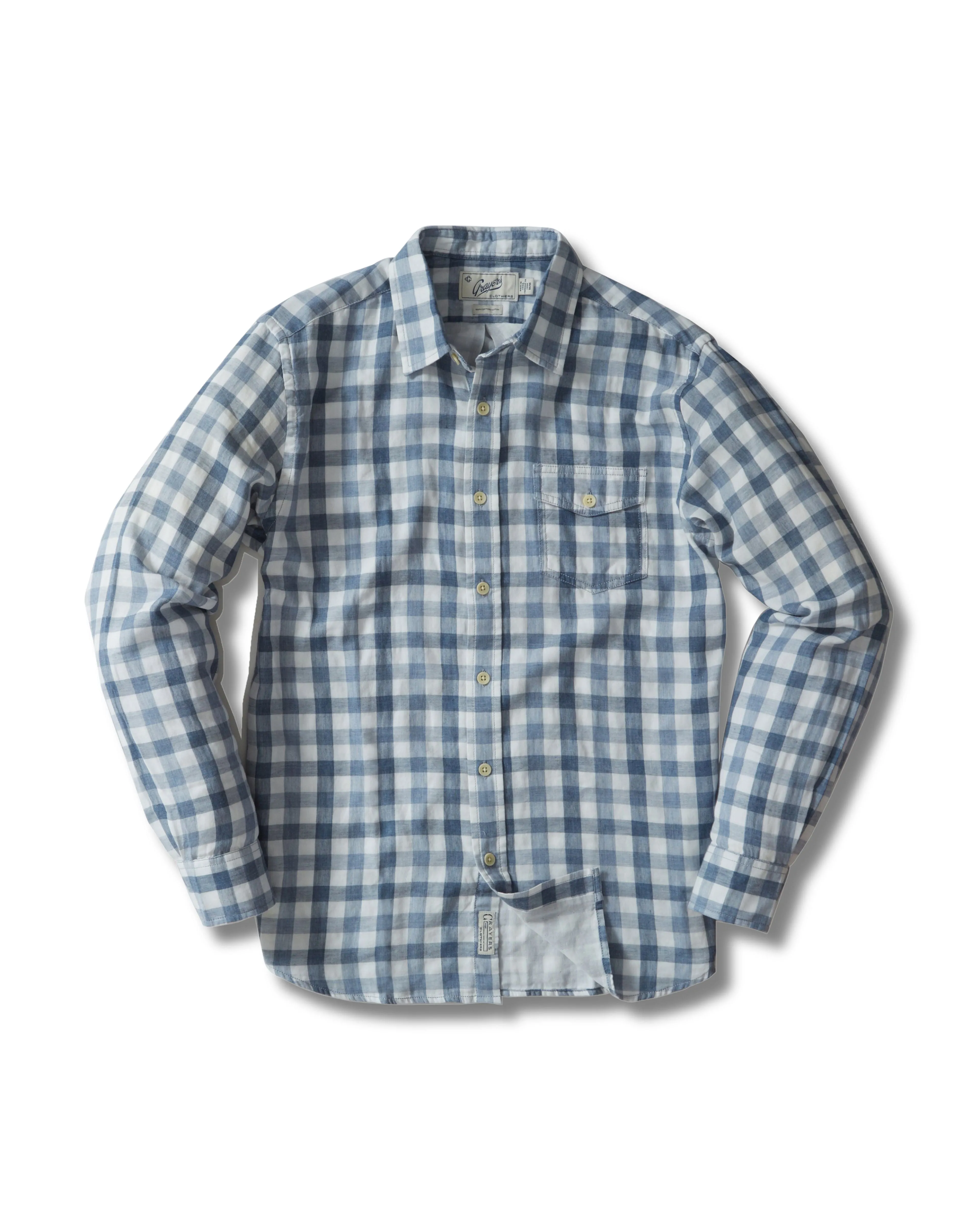 Denby Double Cloth Shirt - Heather Blue Cream Gingham sold by Grayers