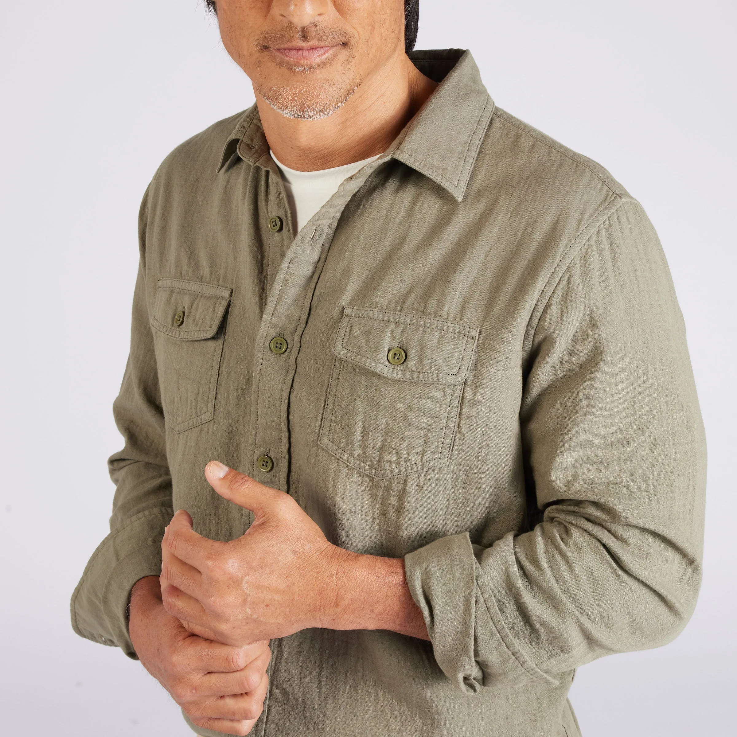 Brando Lightweight Double Cloth Shirt - Military Olive sold by Grayers product image thumbnail 5