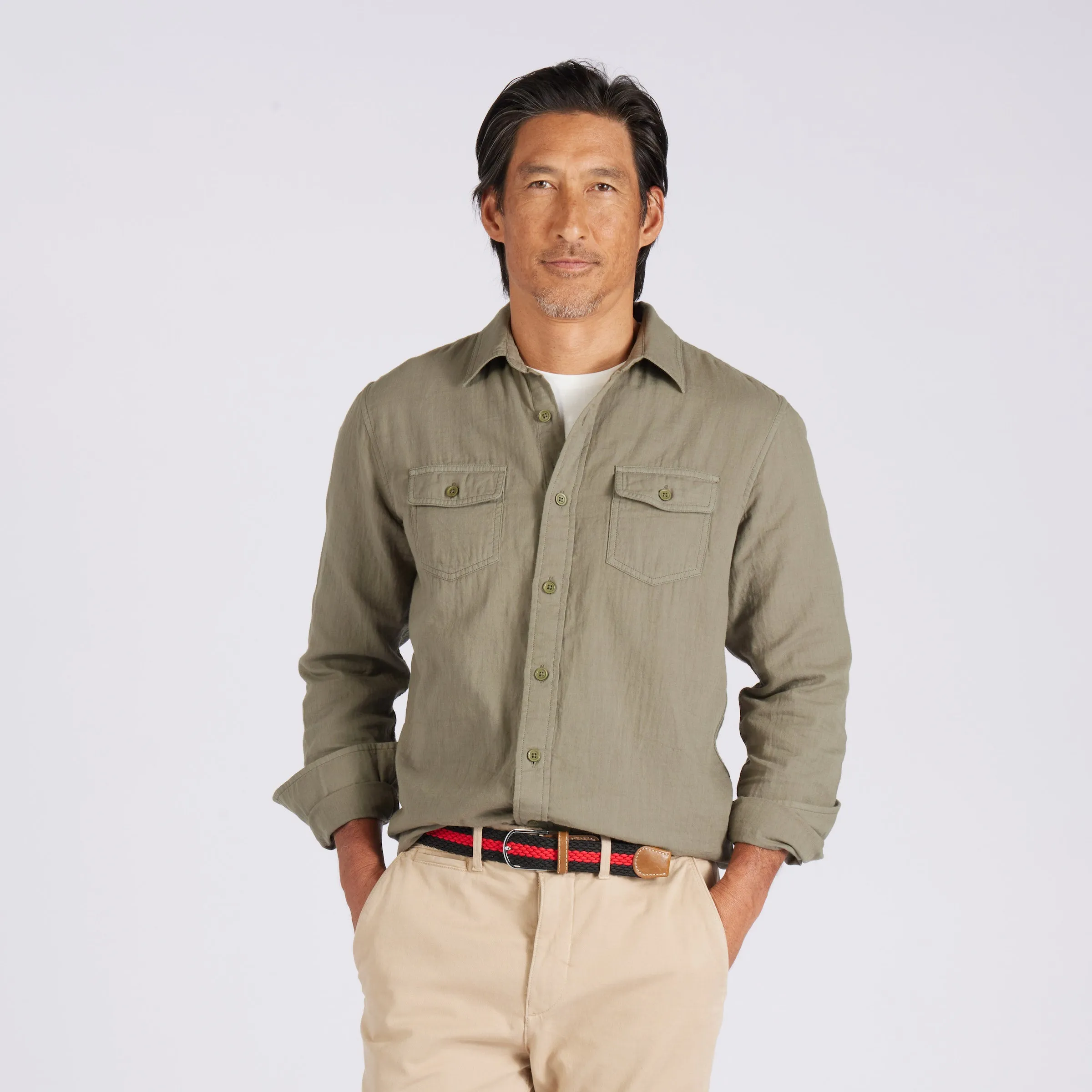 Brando Lightweight Double Cloth Shirt - Military Olive sold by Grayers product image thumbnail 4
