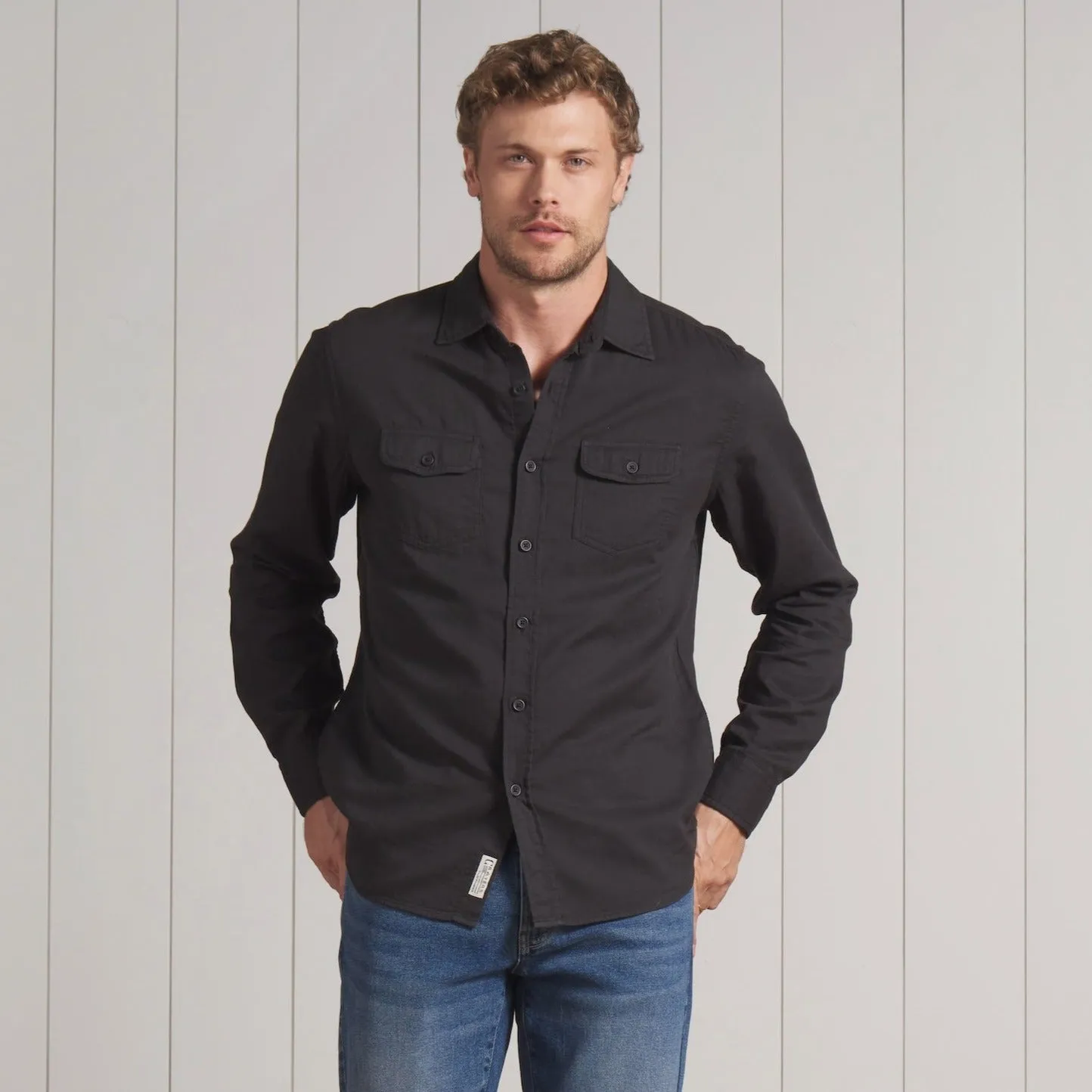 Brando Lightweight Double Cloth Shirt - Washed Black sold by Grayers product image thumbnail 2