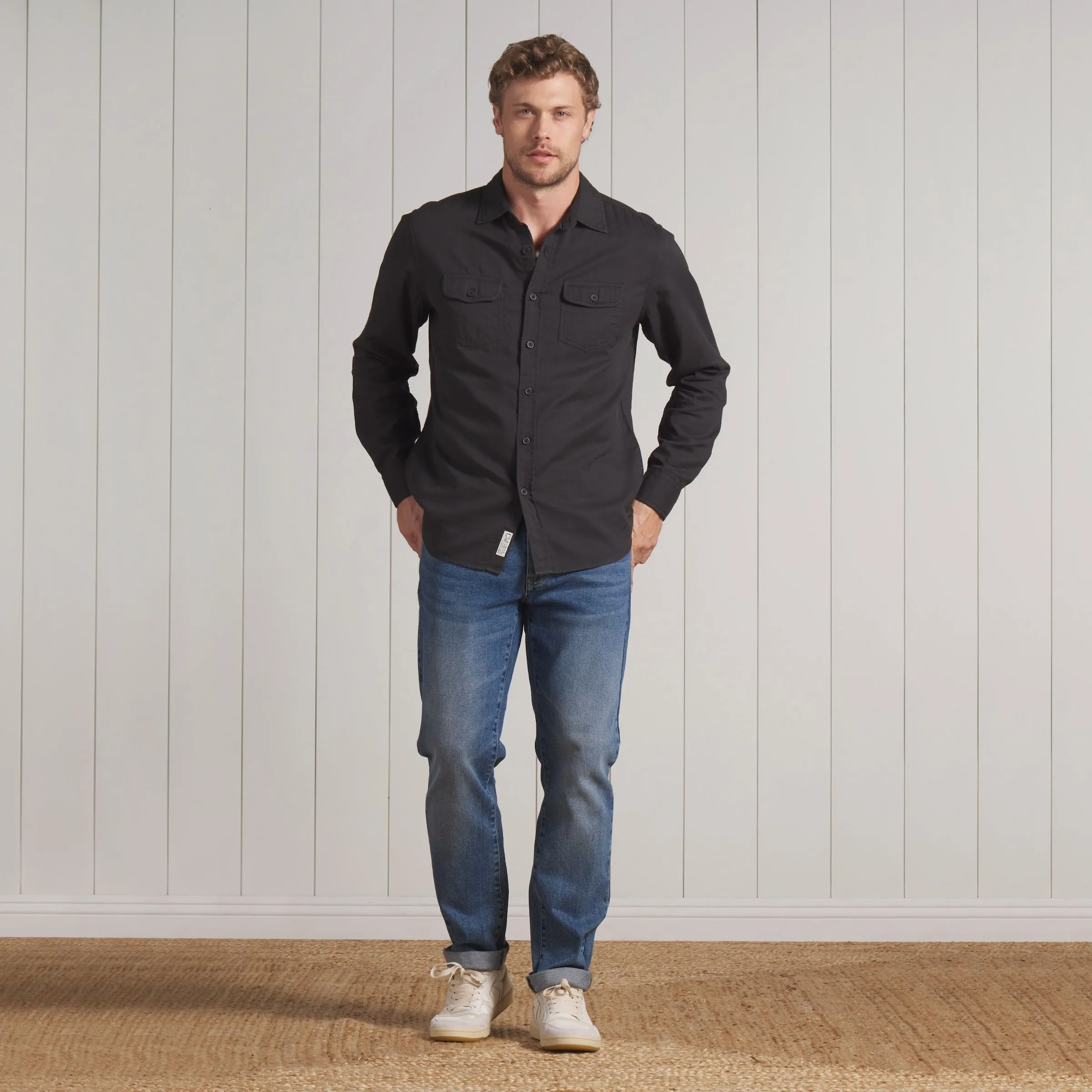 Brando Lightweight Double Cloth Shirt - Washed Black sold by Grayers product image thumbnail 4