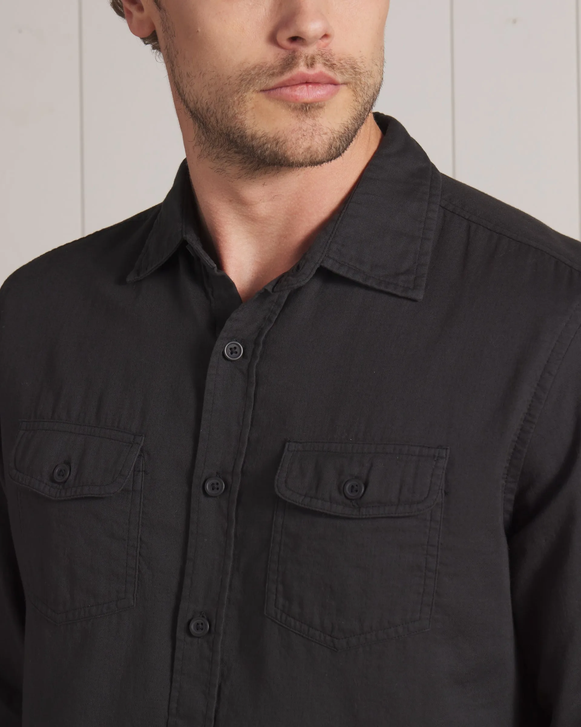 Brando Lightweight Double Cloth Shirt - Washed Black sold by Grayers product image thumbnail 5