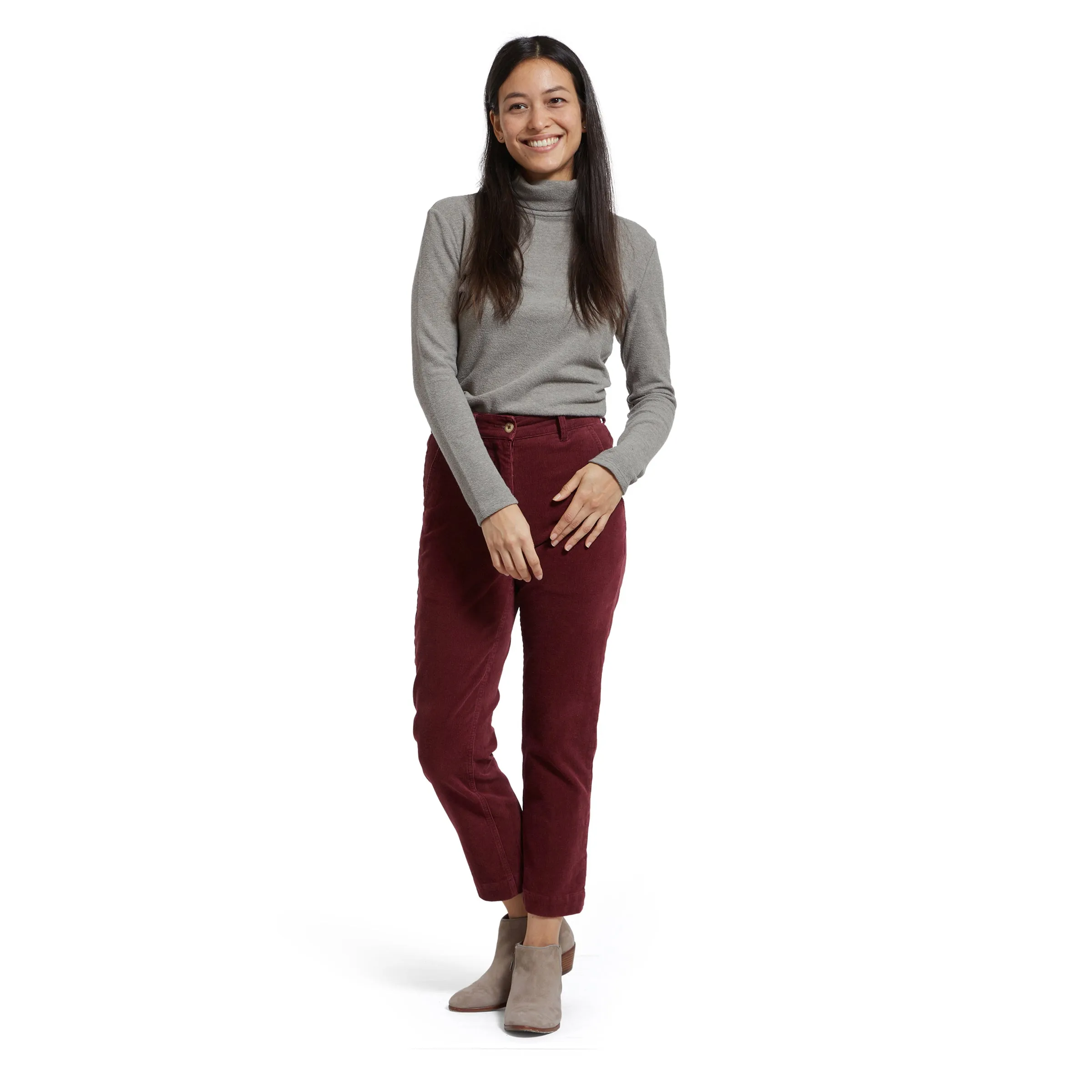 Tracy Slim Ankle Stretch Corduroy Pants - Burgundy (Final Sale) sold by Grayers