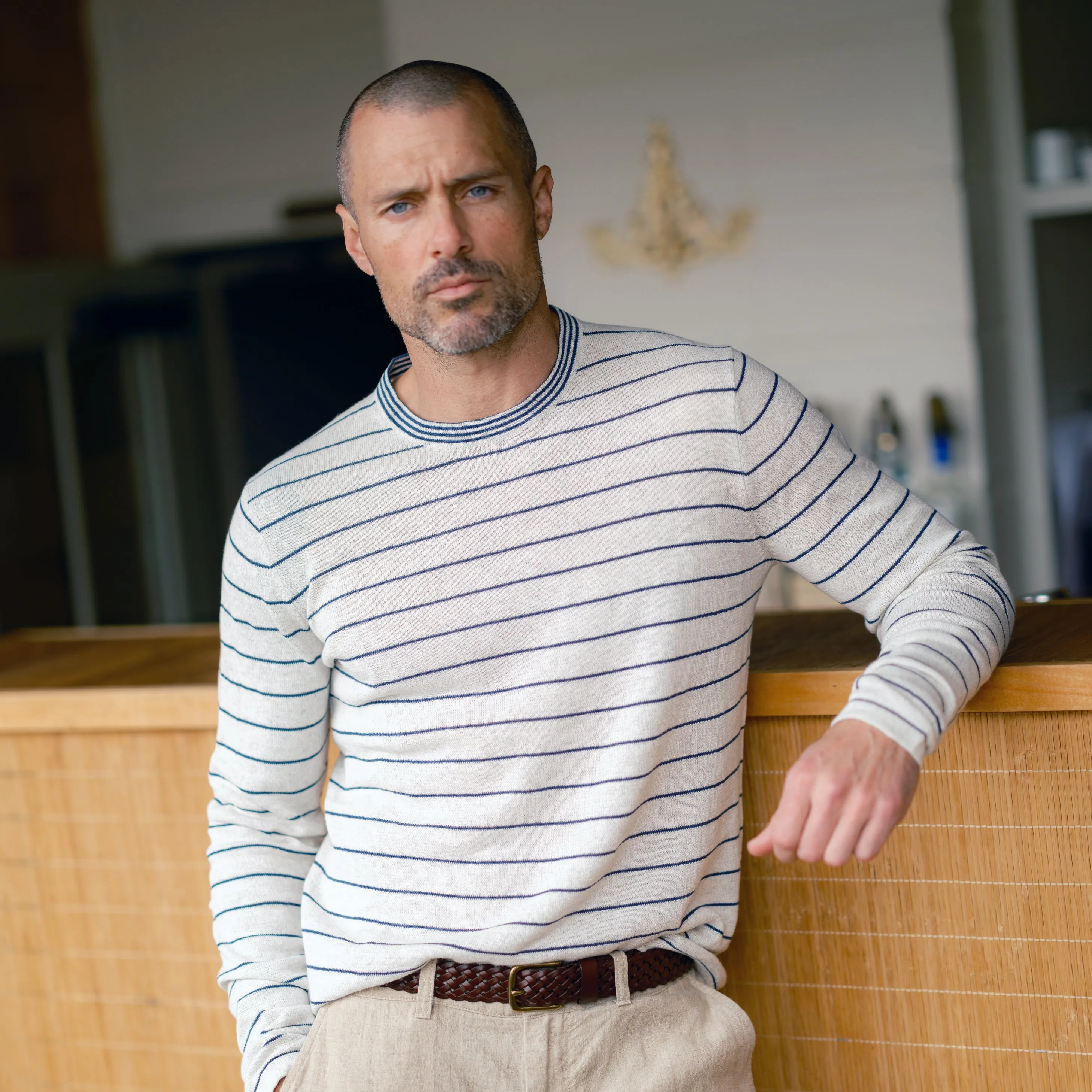 Nautical Stripe Crew Neck - White Navy Stripe sold by Grayers product image thumbnail 2