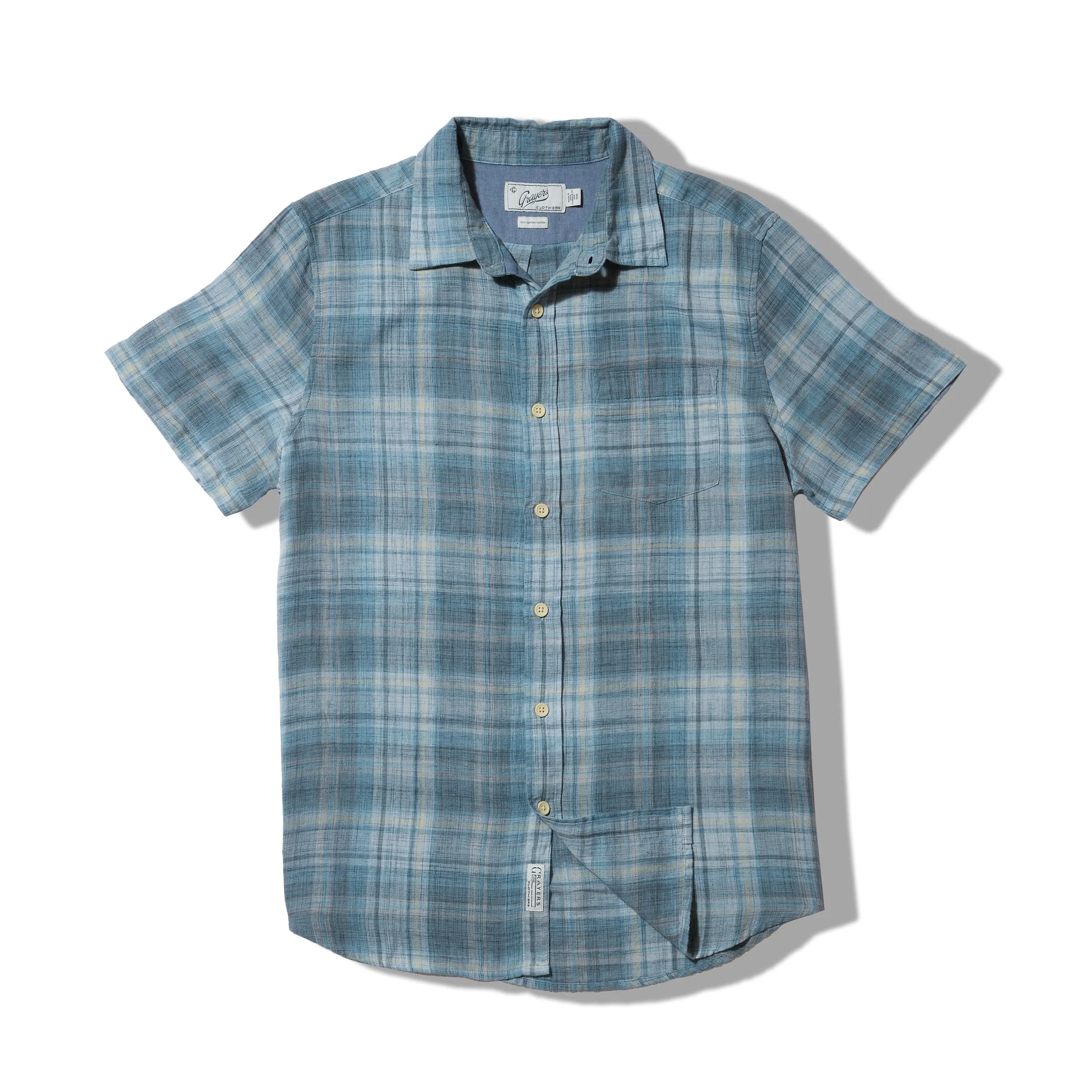 Madras Power Loom Twill Short Sleeve Shirt - Blue Tones sold by Grayers