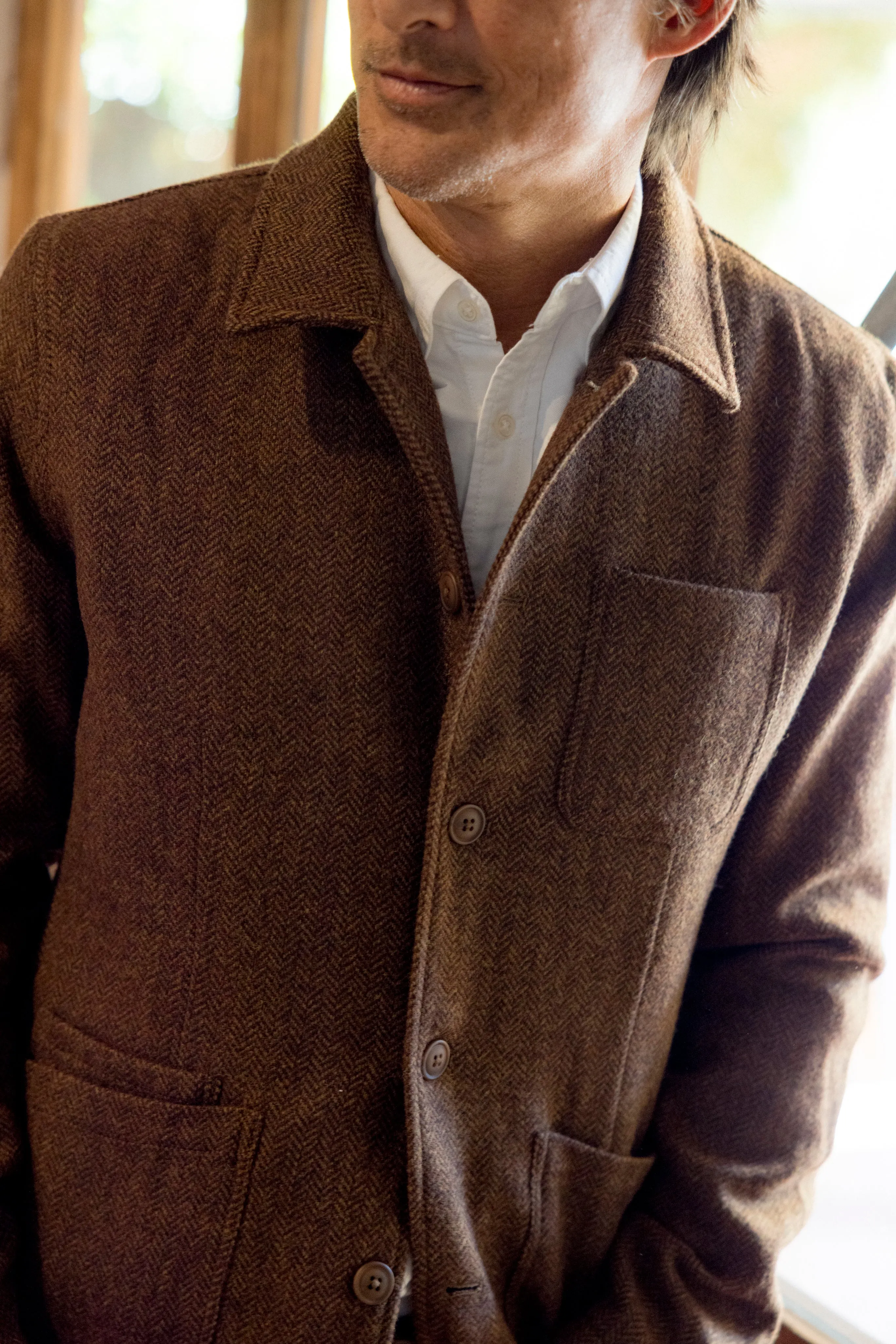 Tweed Industrial Jacket - Brown Herringbone sold by Grayers product image thumbnail 3