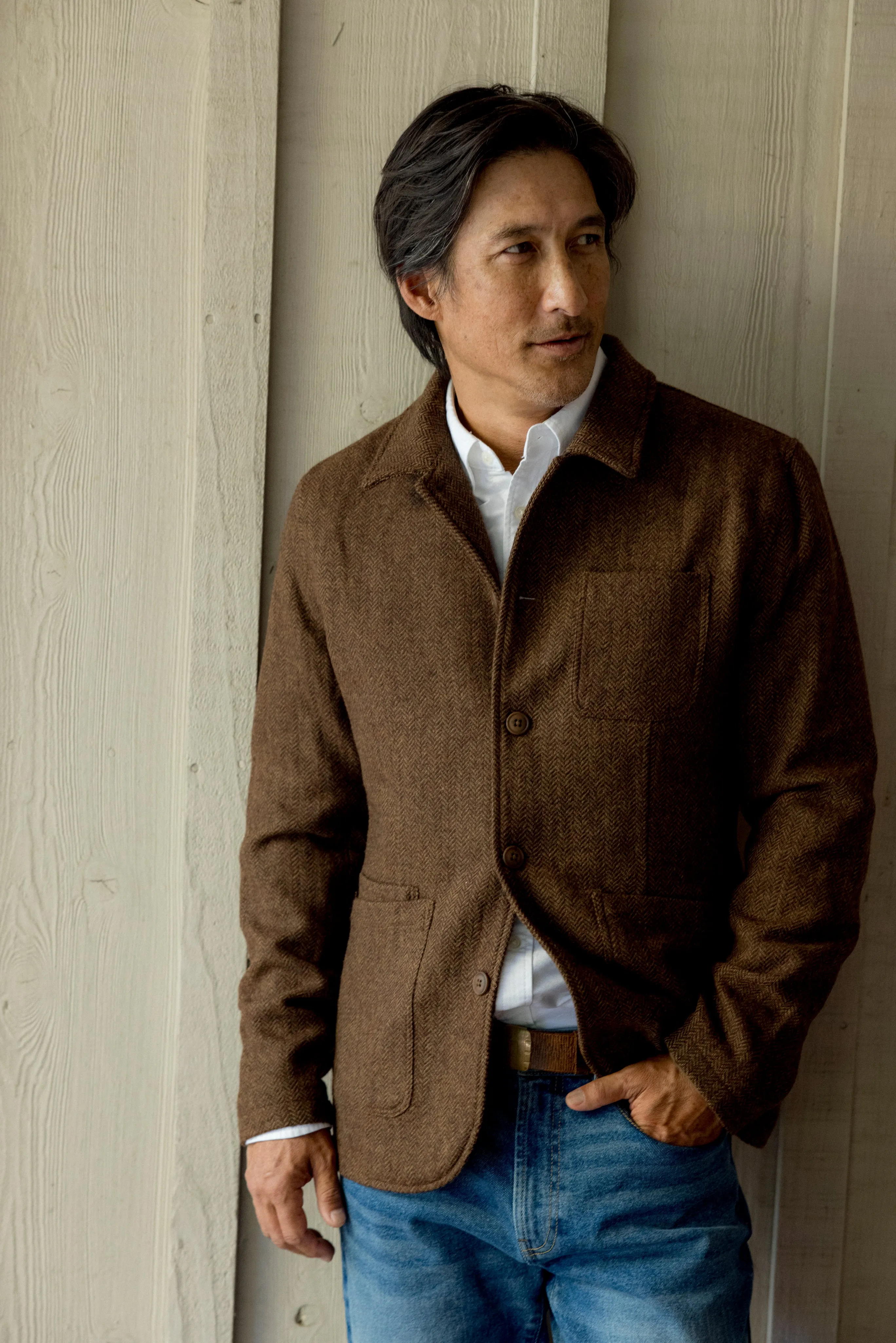 Tweed Industrial Jacket - Brown Herringbone sold by Grayers product image thumbnail 2