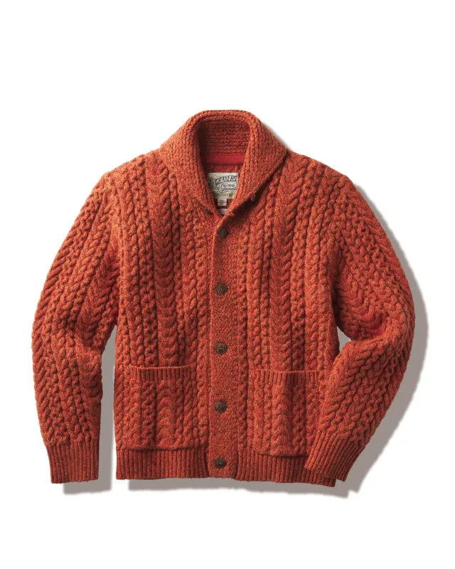 Melange Cable  Shawl Cardigan - Burnt Orange made by Grayers
