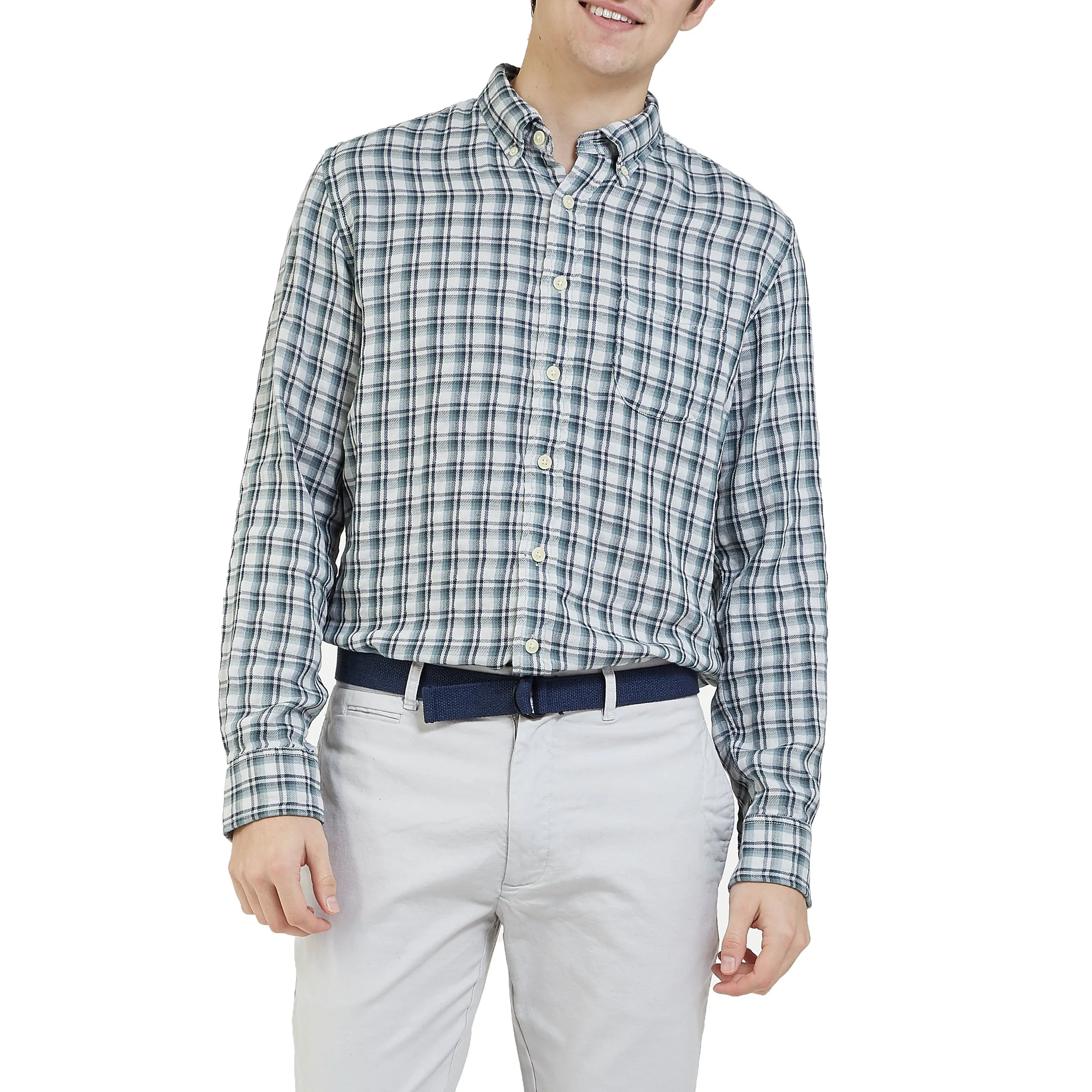 Boulder Double Cloth Shirt - Cream Green Navy (Final Sale)* sold by Grayers product image thumbnail 2