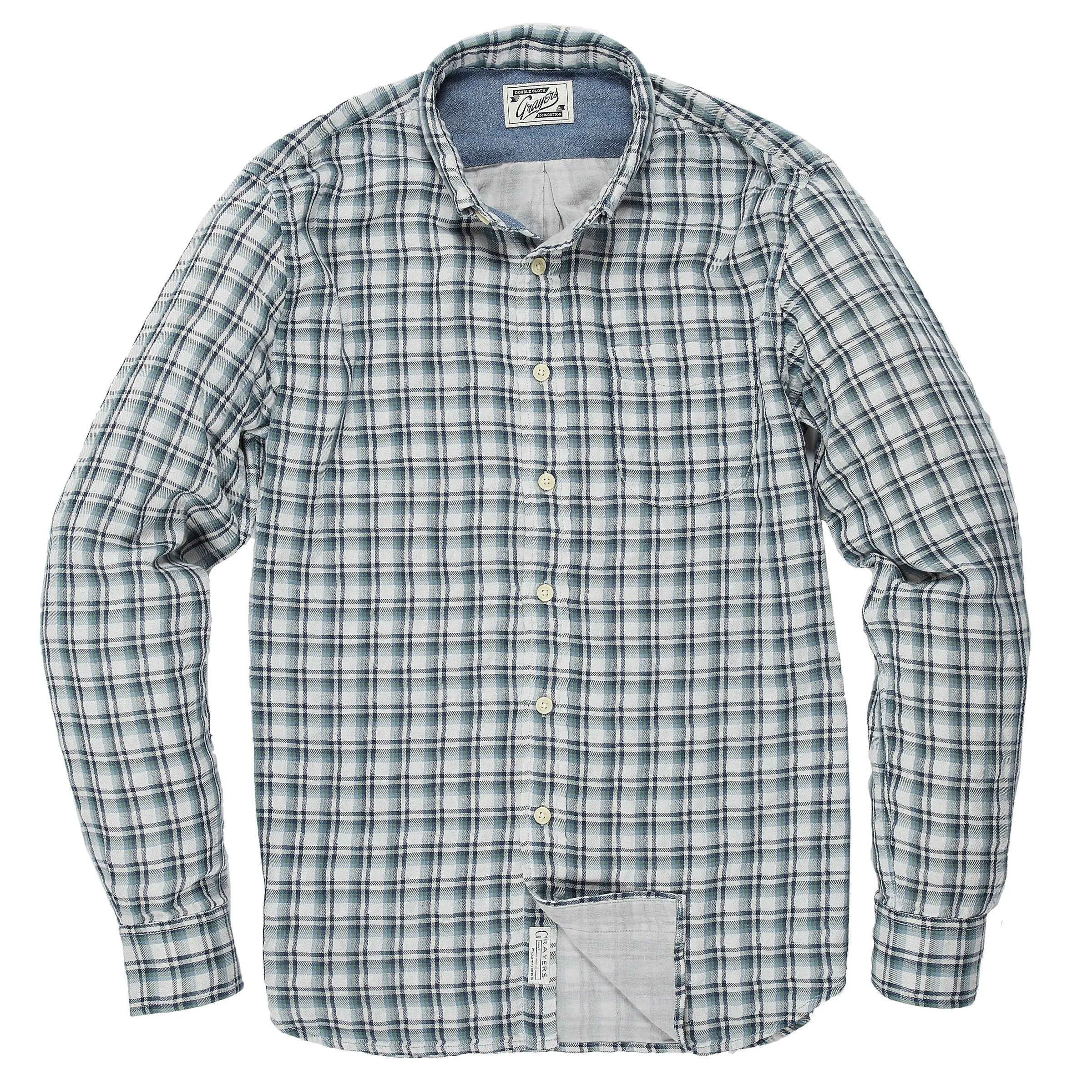 Boulder Double Cloth Shirt - Cream Green Navy (Final Sale)* sold by Grayers