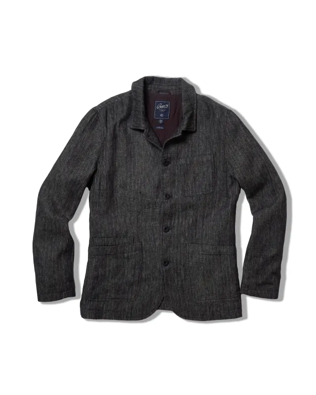 Gaudet Linen French Chore Jacket - Navy Herringbone made by Grayers