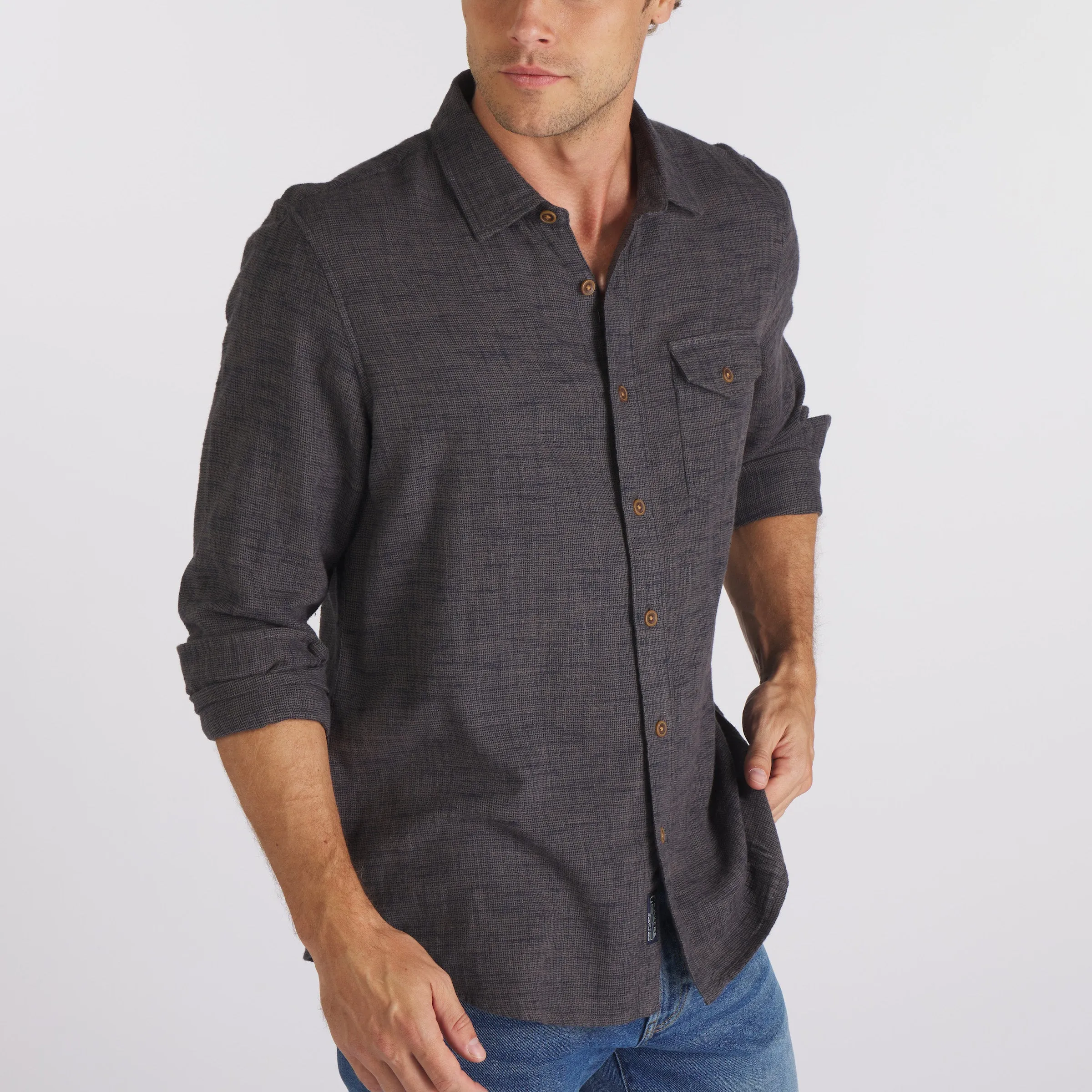 Linear Slub Twill Shirt - Forged Iron sold by Grayers product image thumbnail 2