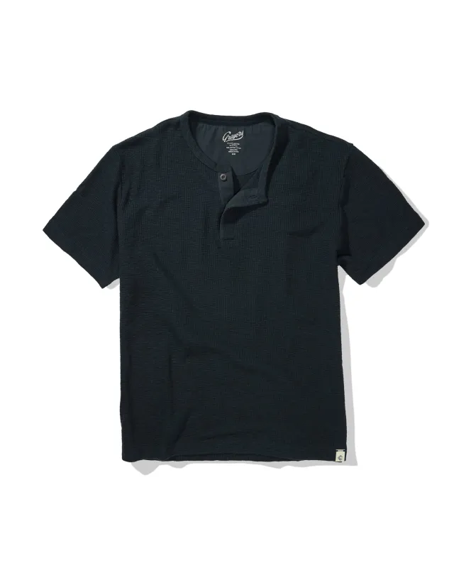 Clint Waffle Cotton Short Sleeve Henley - Dark Navy made by Grayers