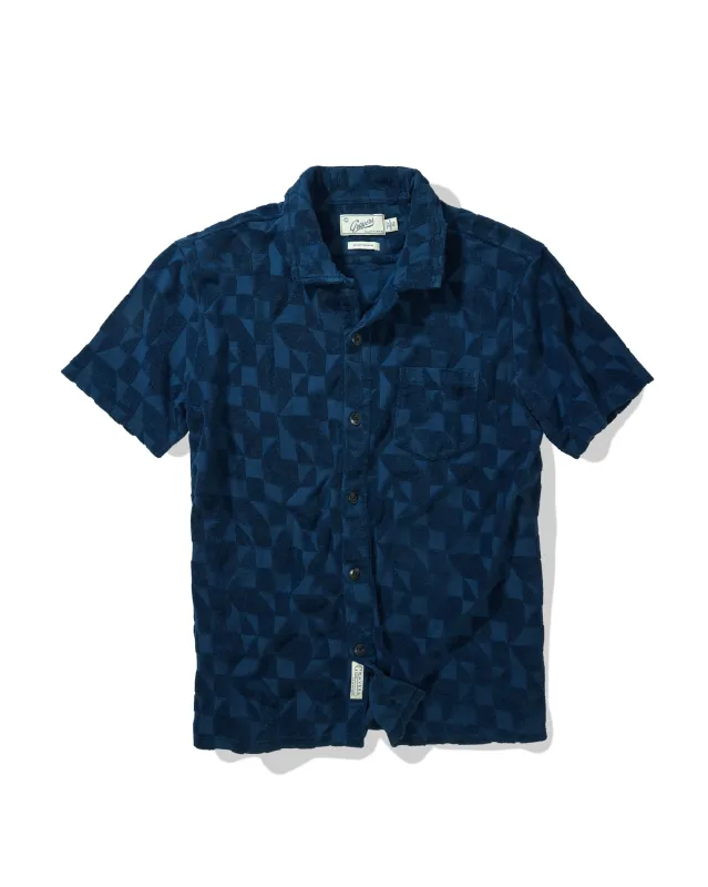 Lalo Terry Jacquard Camp Shirt - Navy made by Grayers